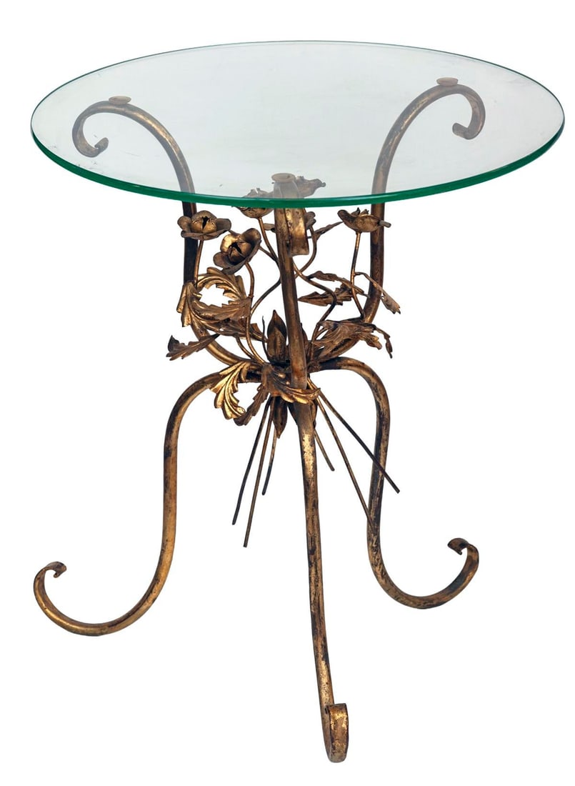 1920s Hollywood Regency Gilt Metal Flowers Bouquet Side Table - 4
