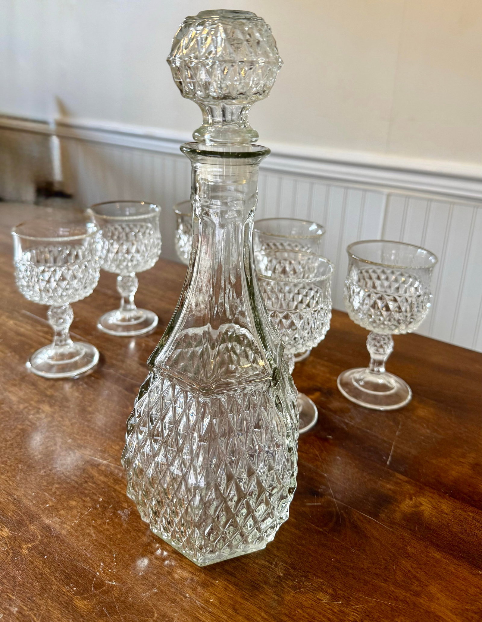 Early 20th Century Glass Decanter Set With Six Stemmed Goblets - 3