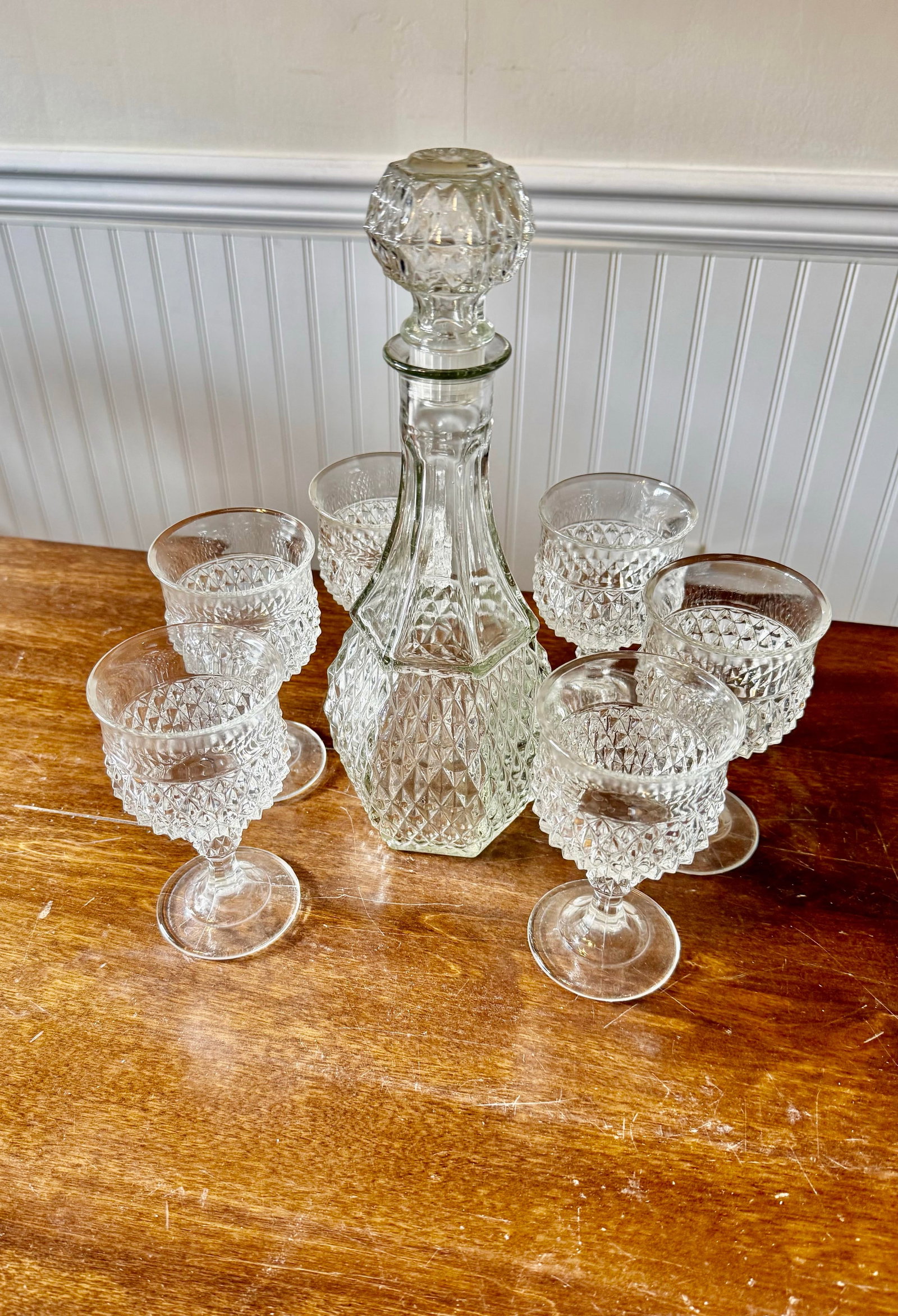 Early 20th Century Glass Decanter Set With Six Stemmed Goblets - 5