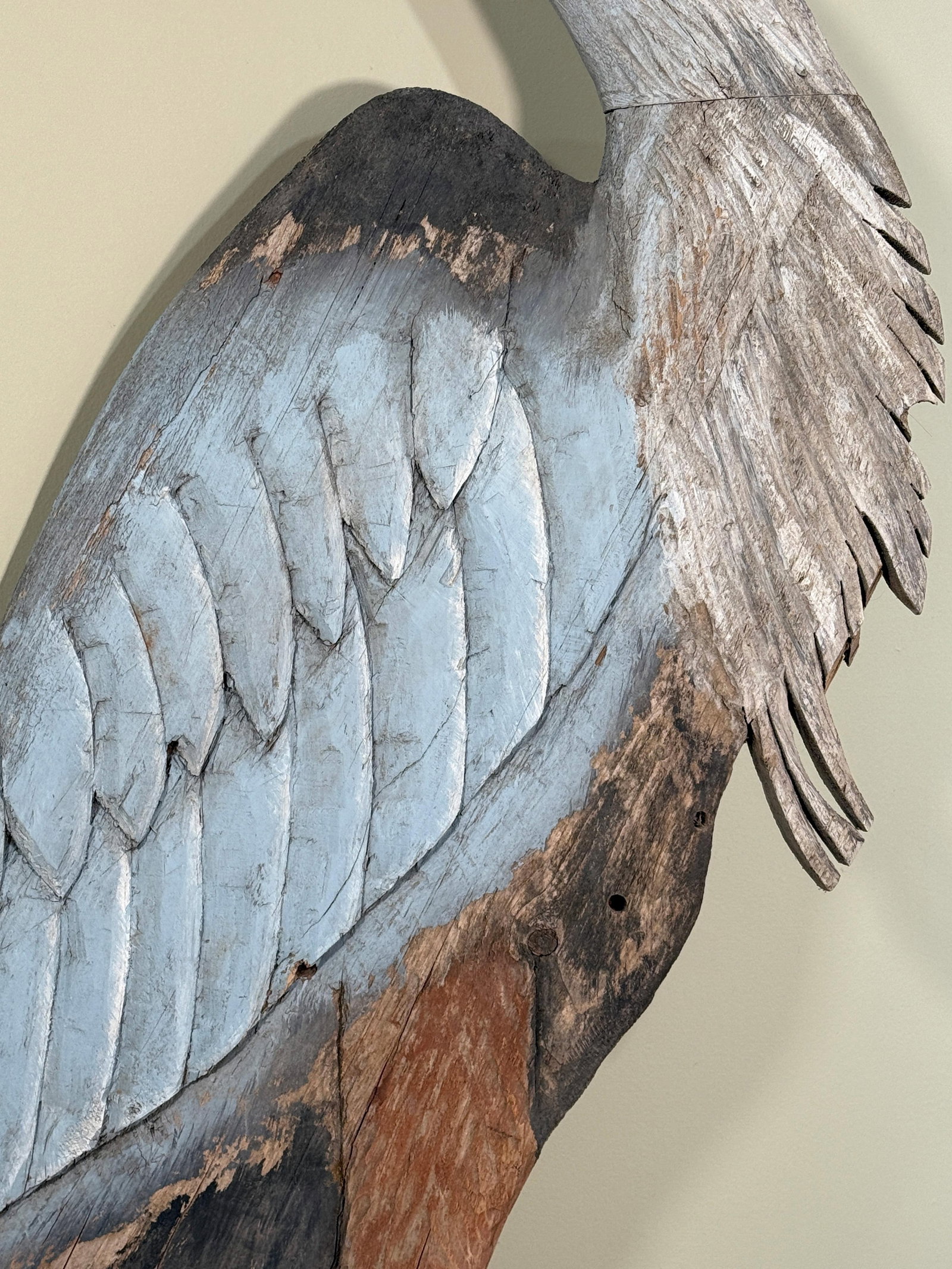 Monumental Folk Art Hand Carved & Painted Wood Blue Heron Garden Sculpture - 4