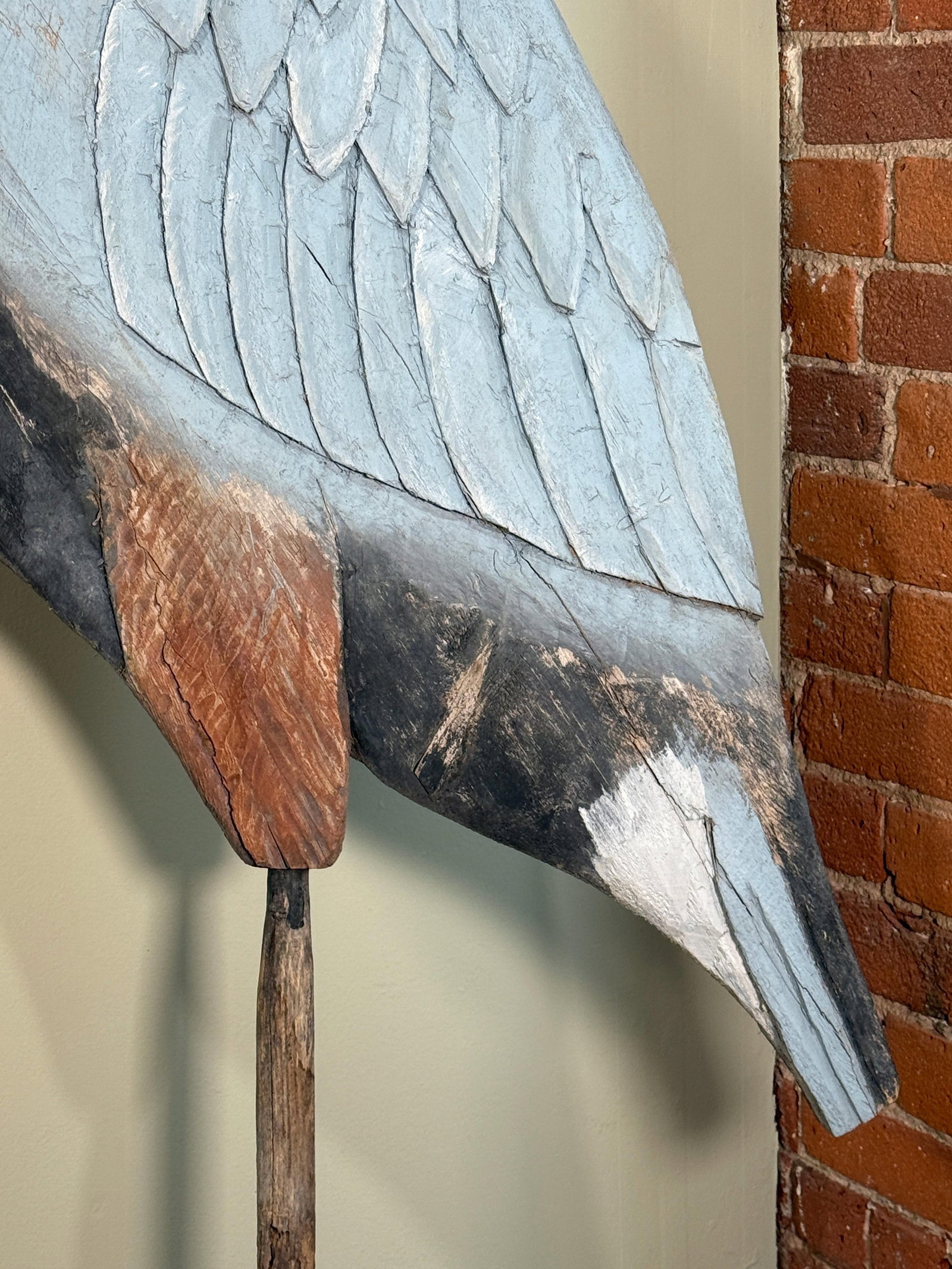 Monumental Folk Art Hand Carved & Painted Wood Blue Heron Garden Sculpture - 6