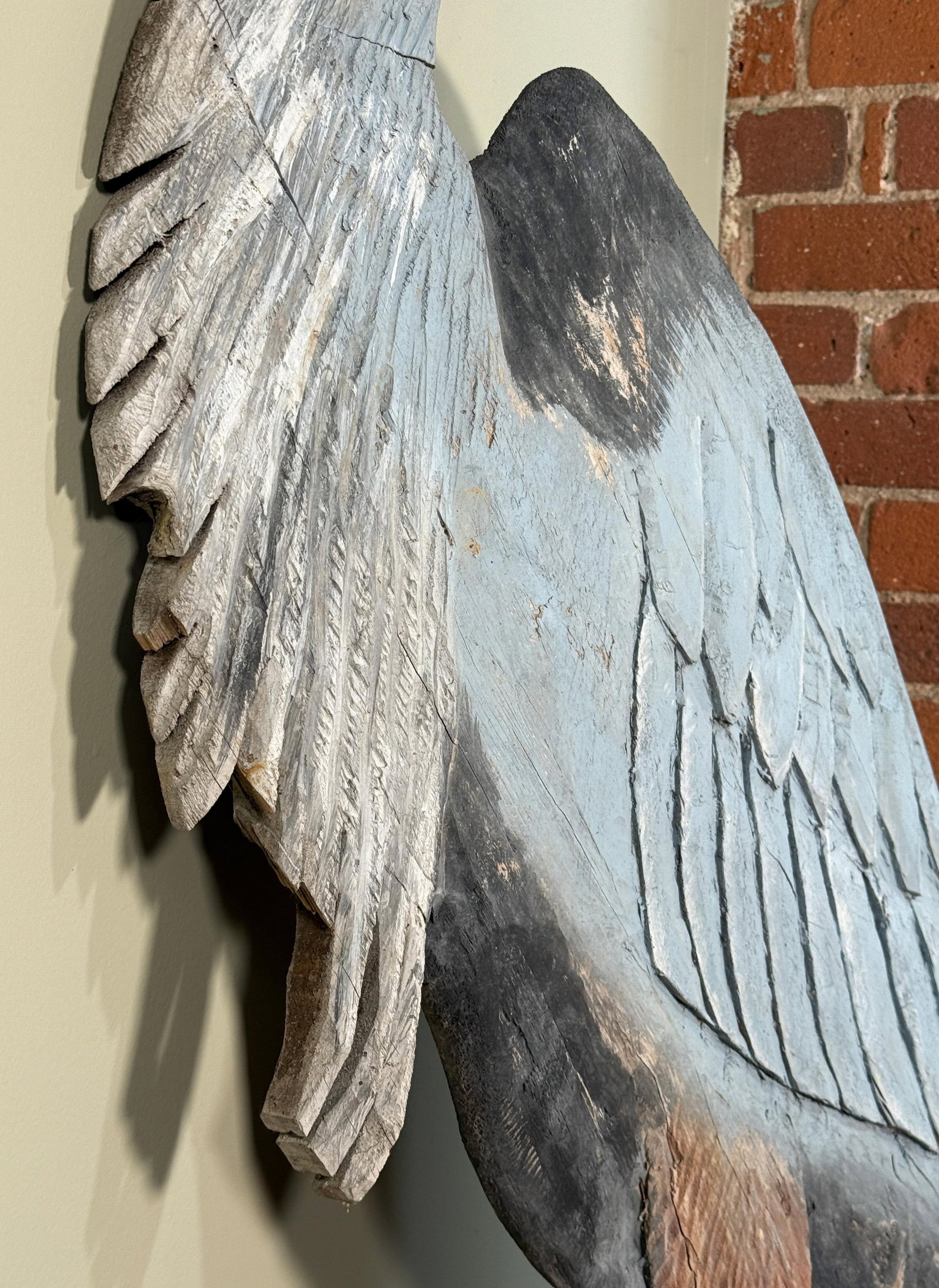 Monumental Folk Art Hand Carved & Painted Wood Blue Heron Garden Sculpture - 8