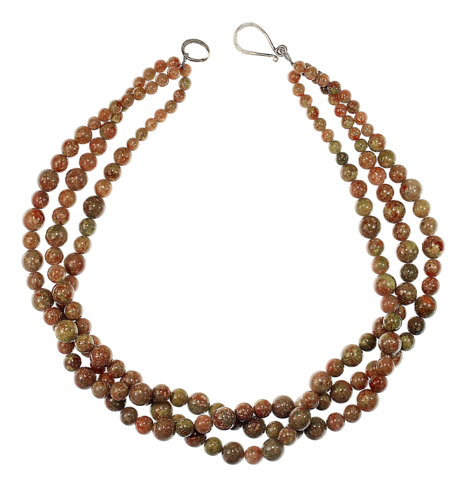 Ajd 19 Inch Mayflower Jasper 3 Stand Necklace: This 19"‘inch three"‘strand Mayflower jasper necklace is a distinctive, handcrafted piece designed to stand out with quiet sophistication. Each strand features beautifully polished