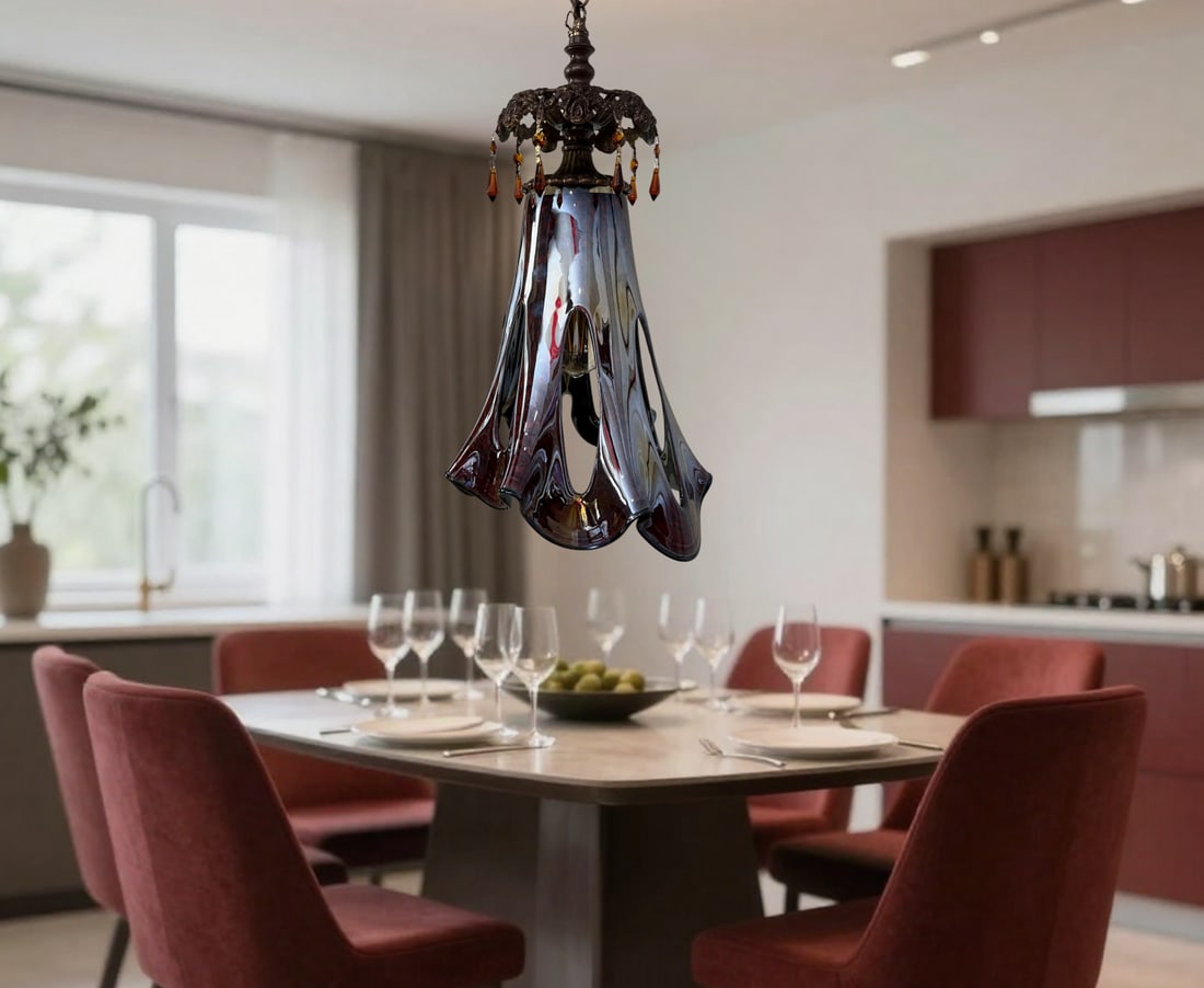 Art Glass Reddish Brown Fazzoletto Stretched Loop Shade Pendant Light - 12
