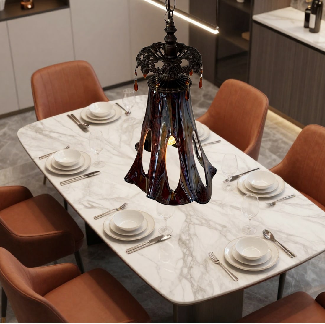 Art Glass Reddish Brown Fazzoletto Stretched Loop Shade Pendant Light - 16