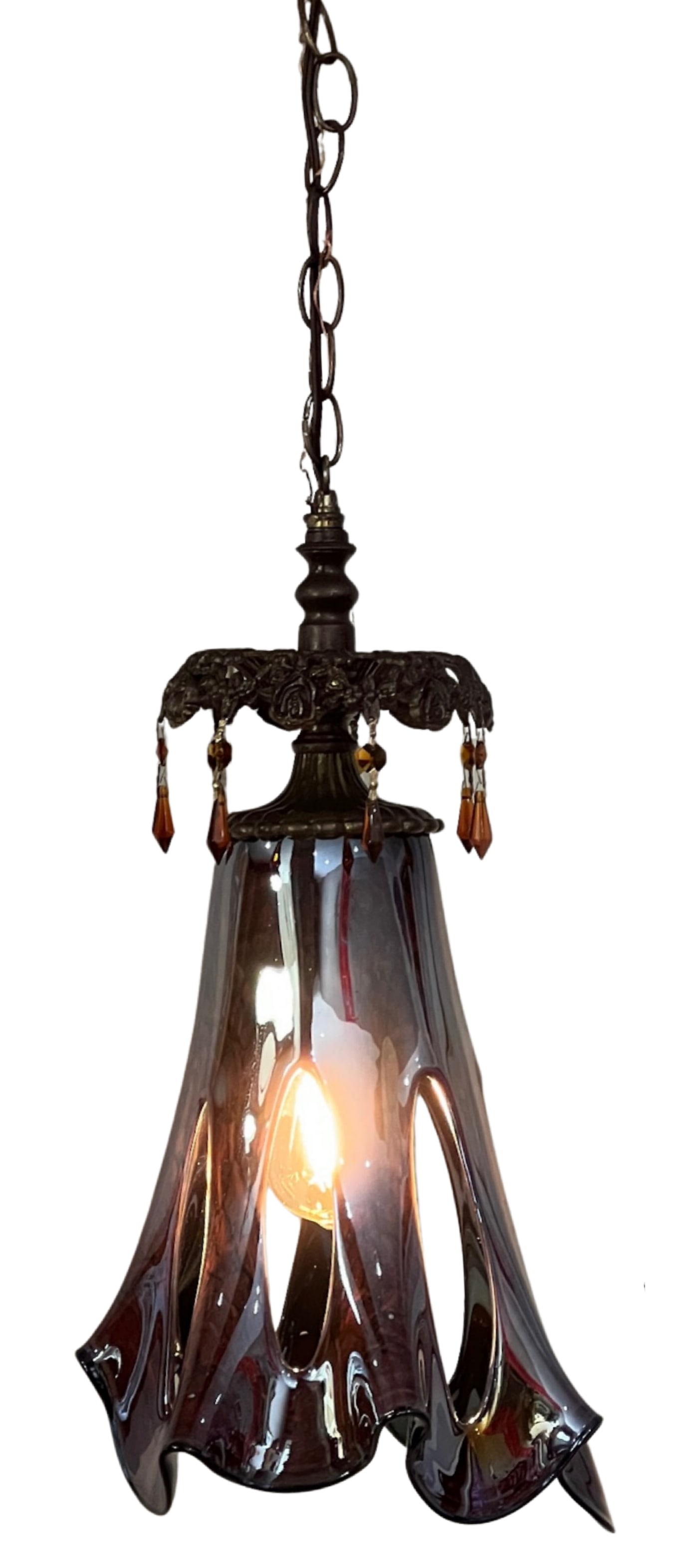 Art Glass Reddish Brown Fazzoletto Stretched Loop Shade Pendant Light - 17