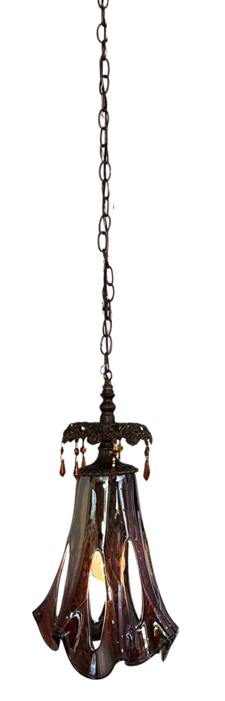 Art Glass Reddish Brown Fazzoletto Stretched Loop Shade Pendant Light - 3