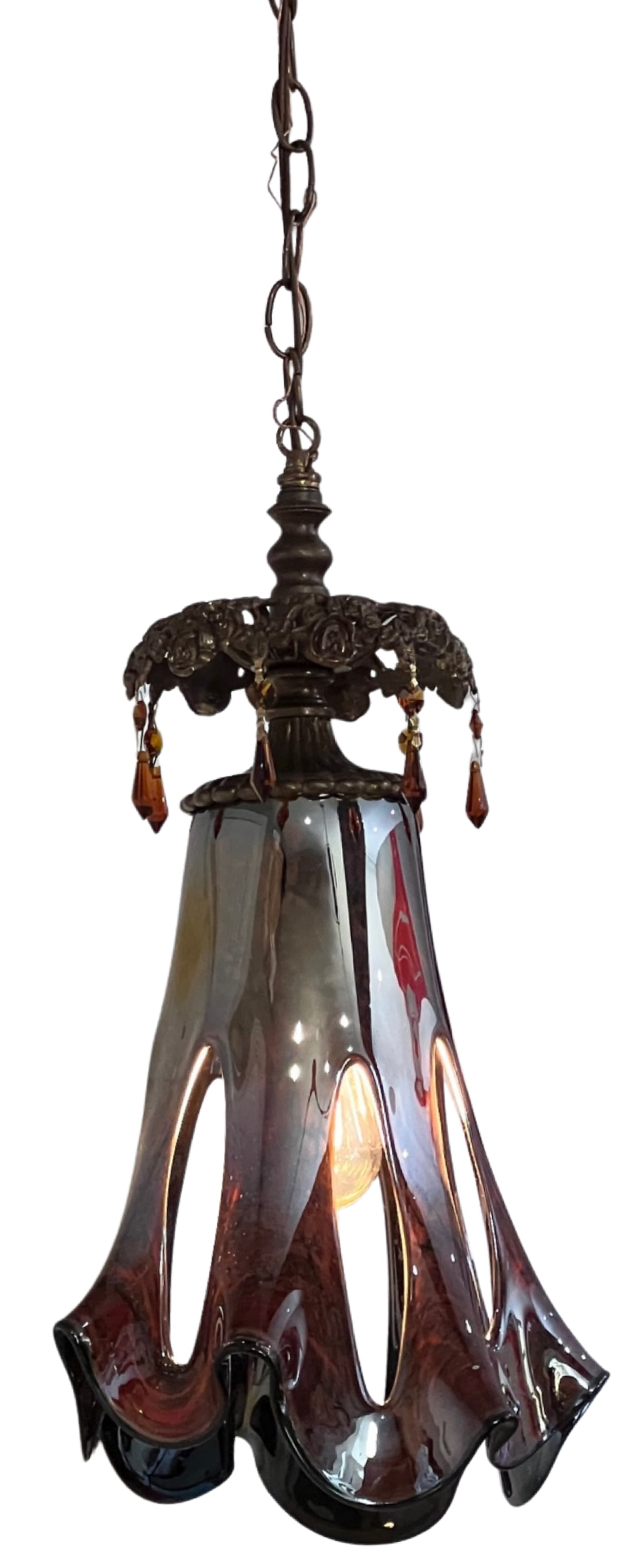 Art Glass Reddish Brown Fazzoletto Stretched Loop Shade Pendant Light - 5