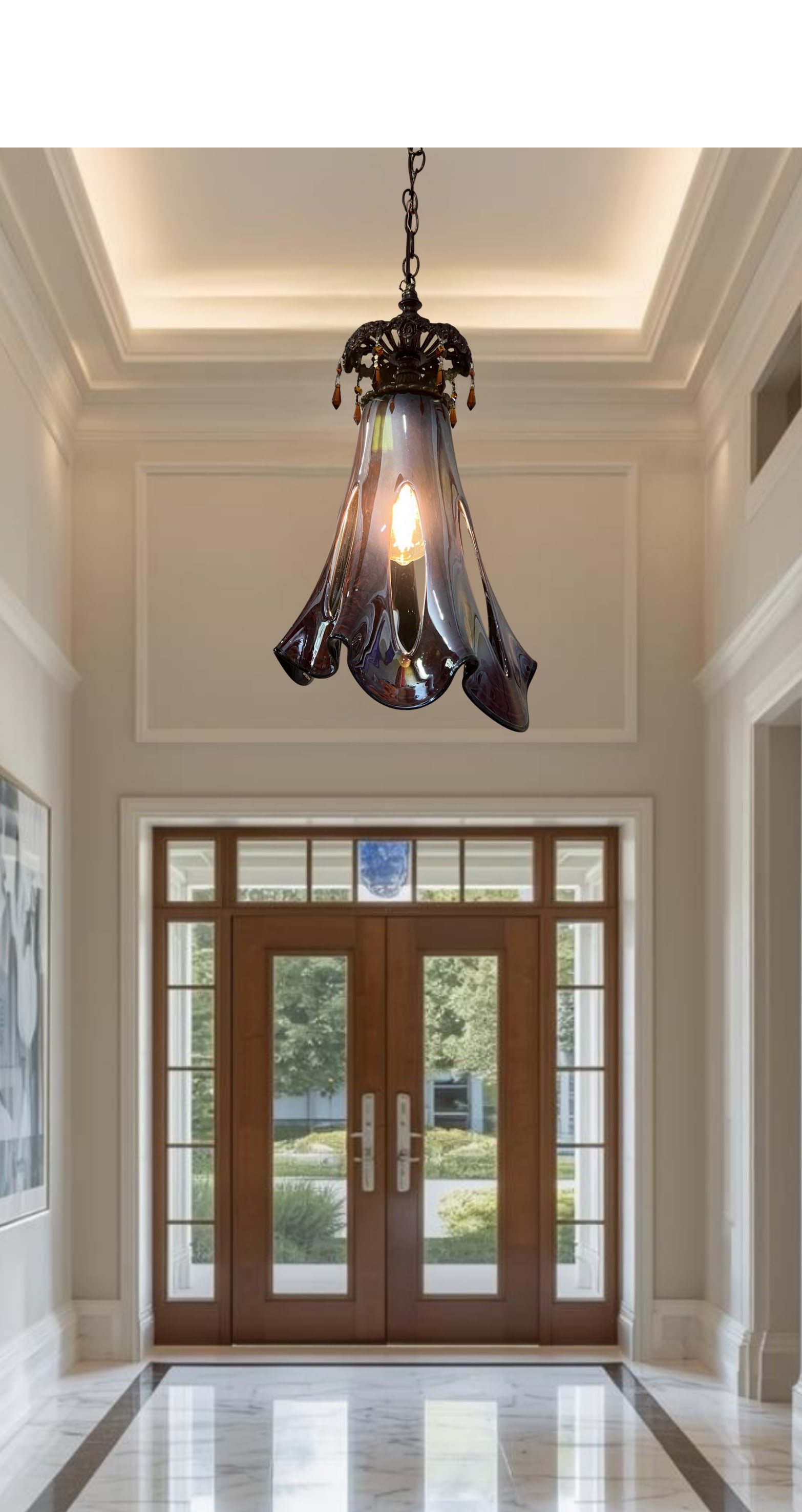 Art Glass Reddish Brown Fazzoletto Stretched Loop Shade Pendant Light - 6