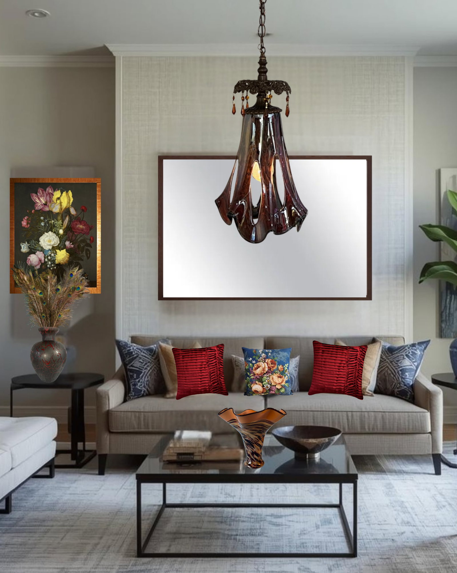 Art Glass Reddish Brown Fazzoletto Stretched Loop Shade Pendant Light - 8