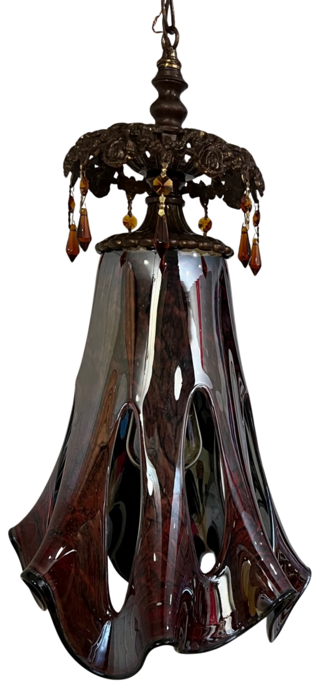 Art Glass Reddish Brown Fazzoletto Stretched Loop Shade Pendant Light - 9