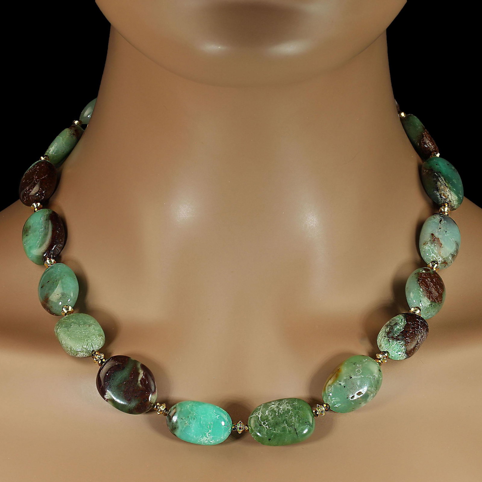 Ajd 19-Inch Chrysophrase Smooth Oval Tablet Necklace - 2