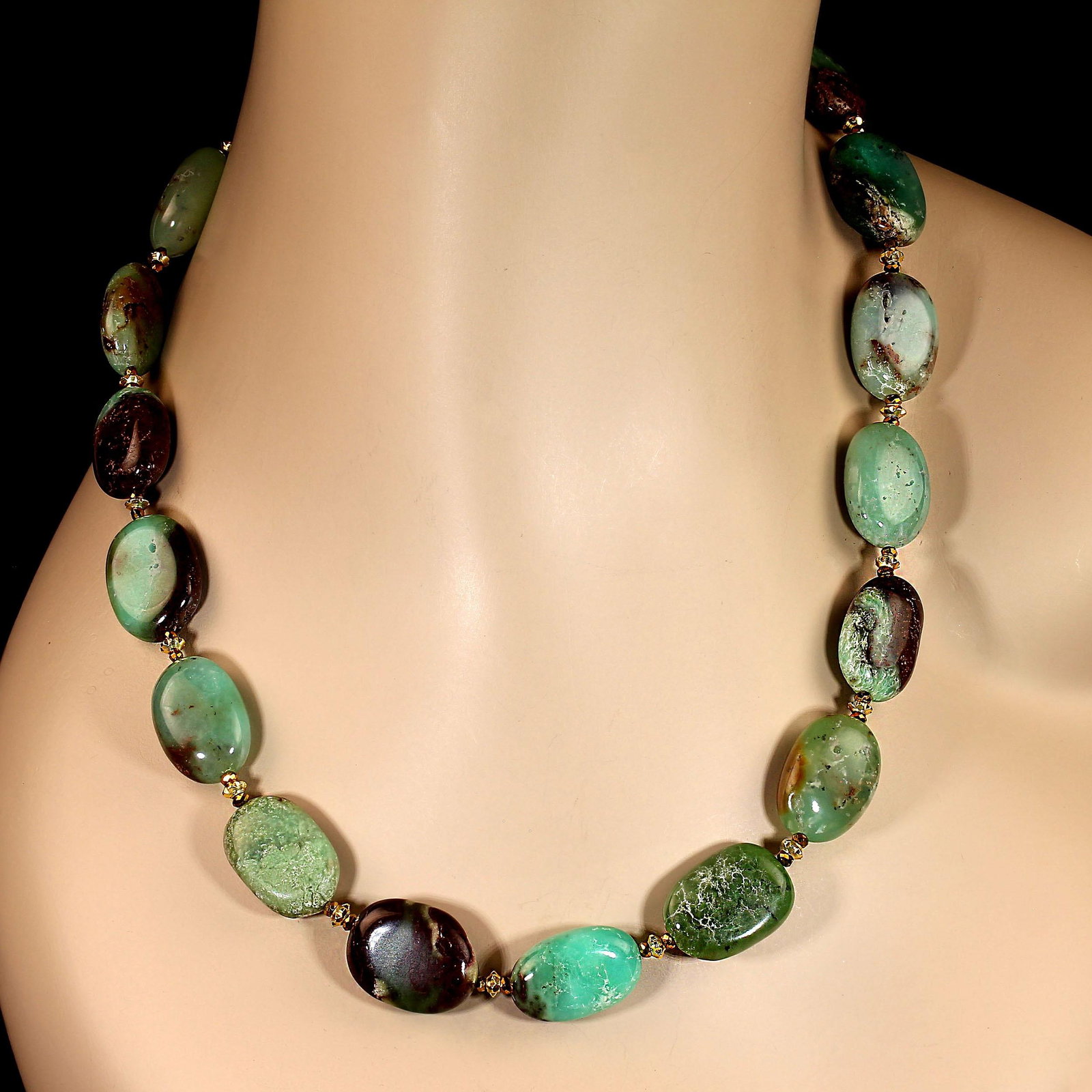 Ajd 19-Inch Chrysophrase Smooth Oval Tablet Necklace - 4