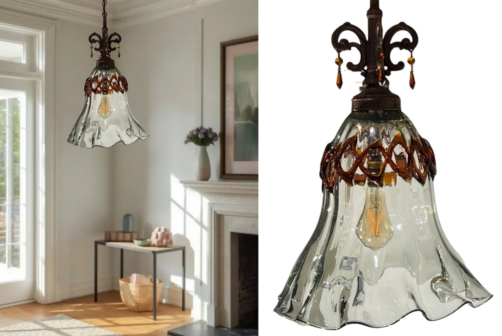 Art Glass Fazzolletto Transparent Amber Lattice Pendant Light - 10