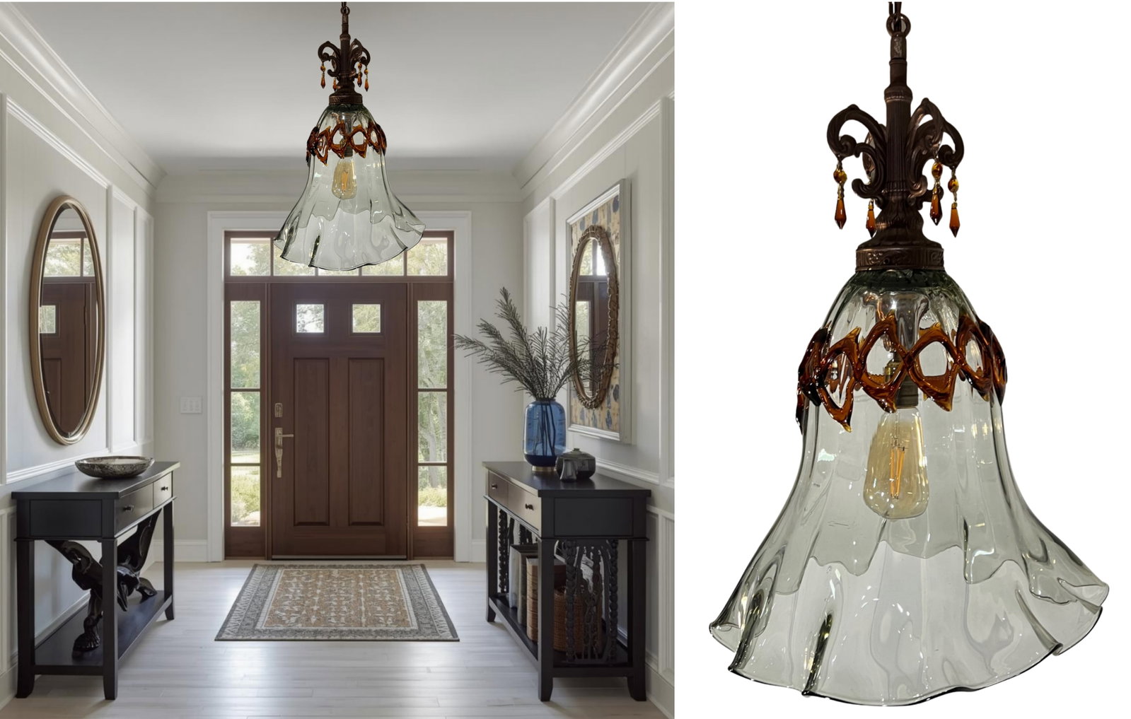 Art Glass Fazzolletto Transparent Amber Lattice Pendant Light - 12