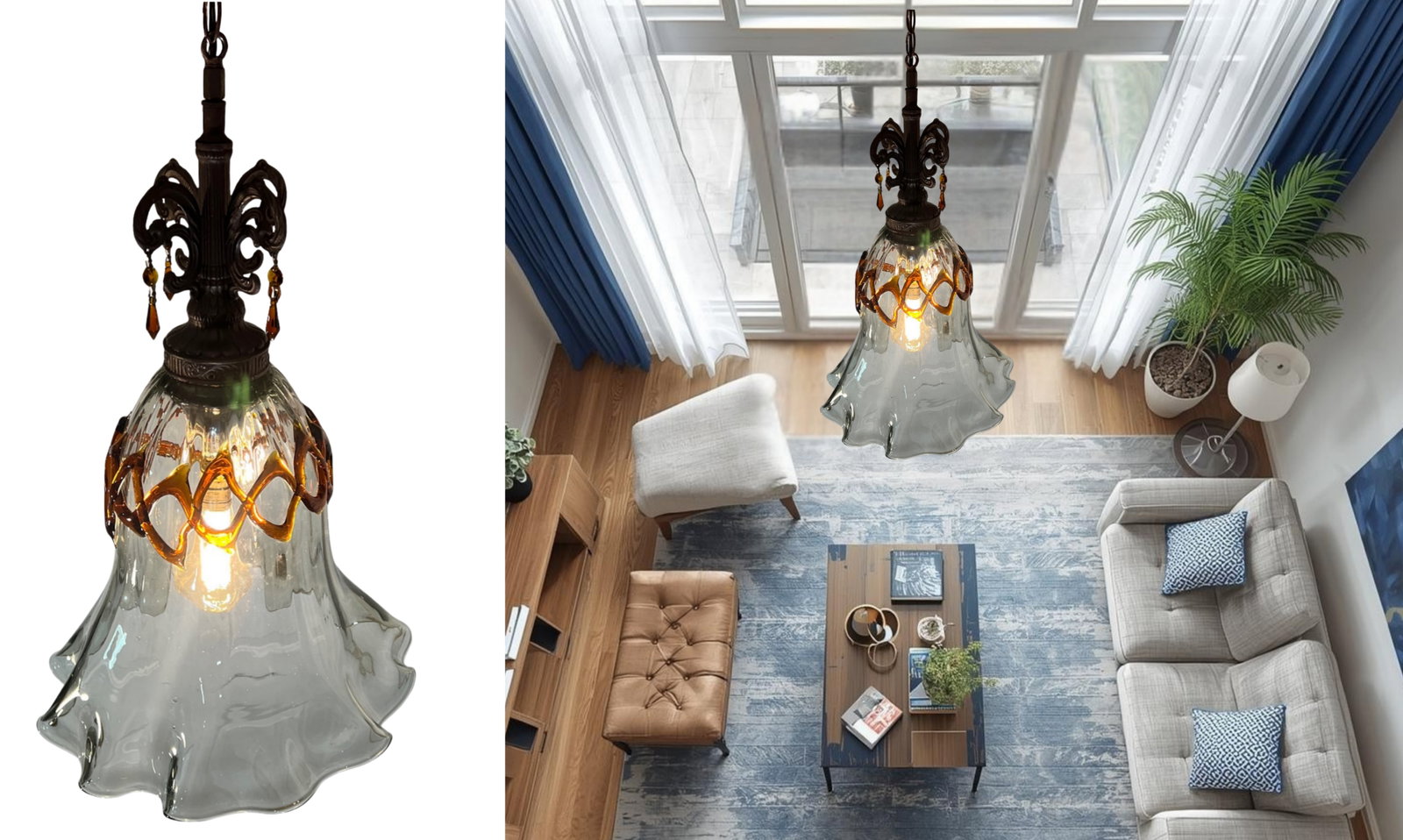 Art Glass Fazzolletto Transparent Amber Lattice Pendant Light - 16