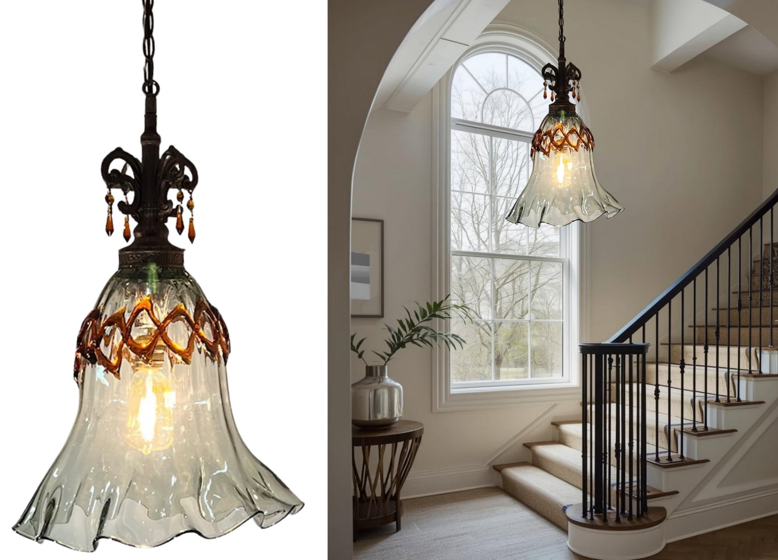 Art Glass Fazzolletto Transparent Amber Lattice Pendant Light - 2