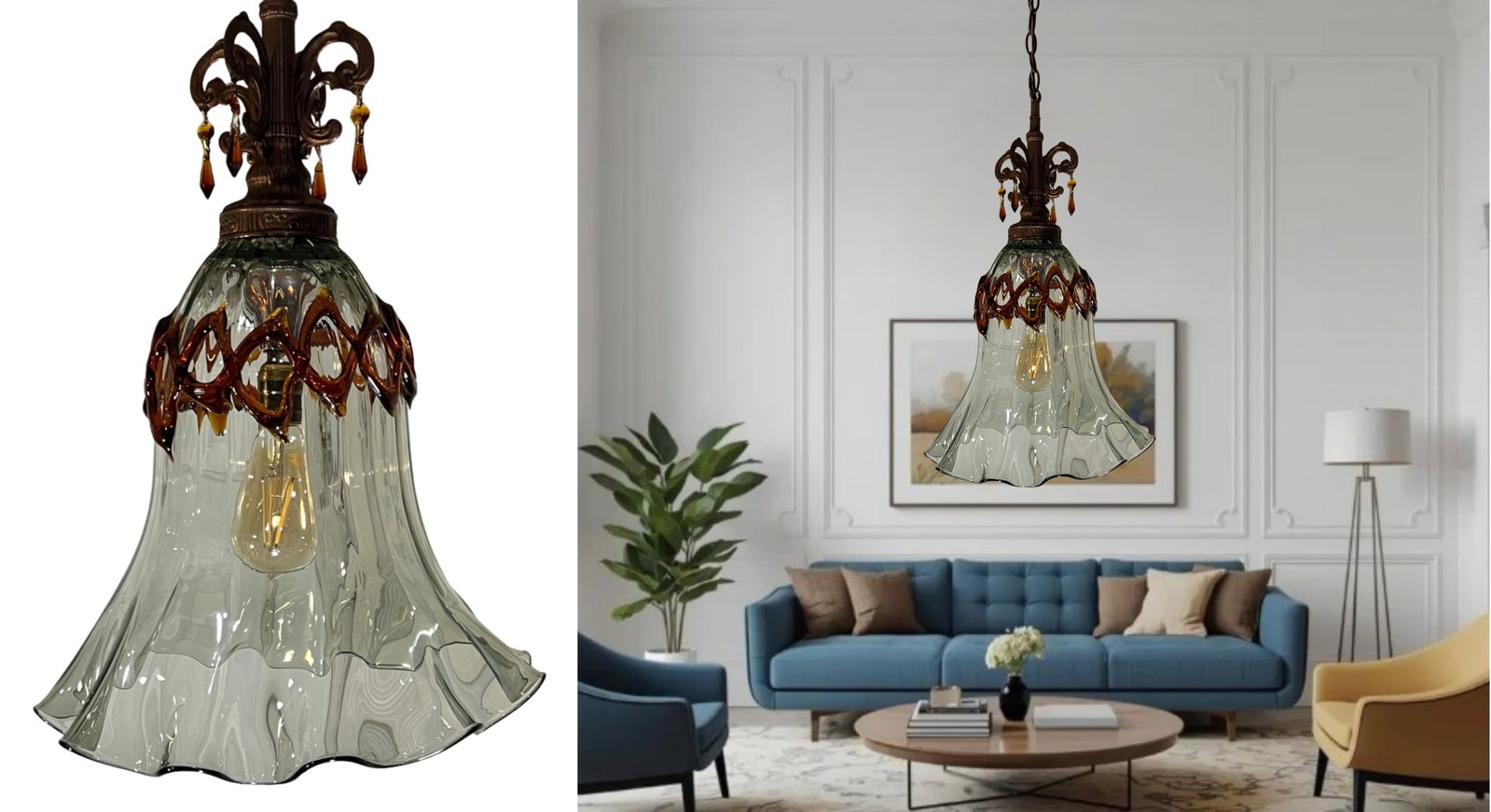 Art Glass Fazzolletto Transparent Amber Lattice Pendant Light - 4