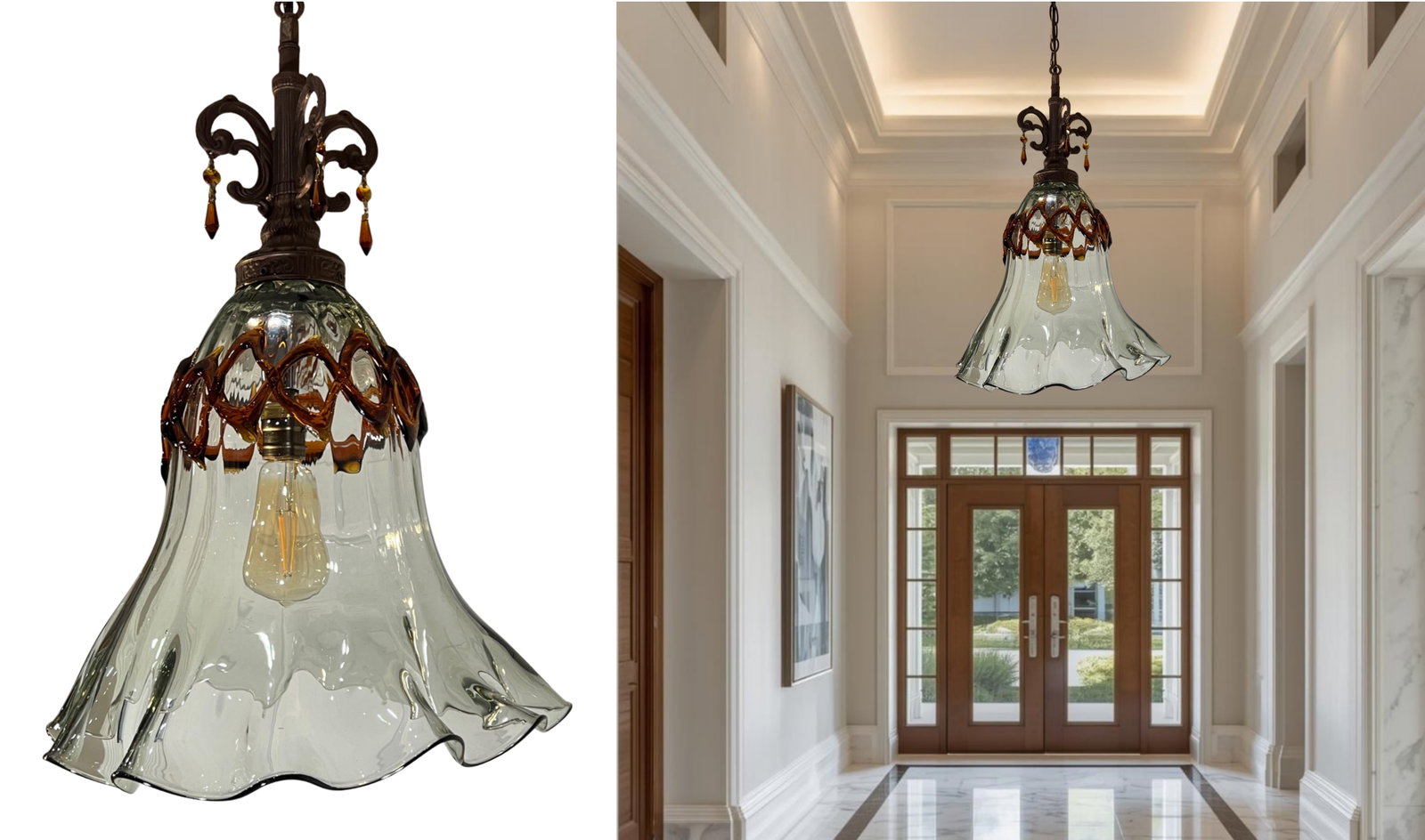 Art Glass Fazzolletto Transparent Amber Lattice Pendant Light - 5