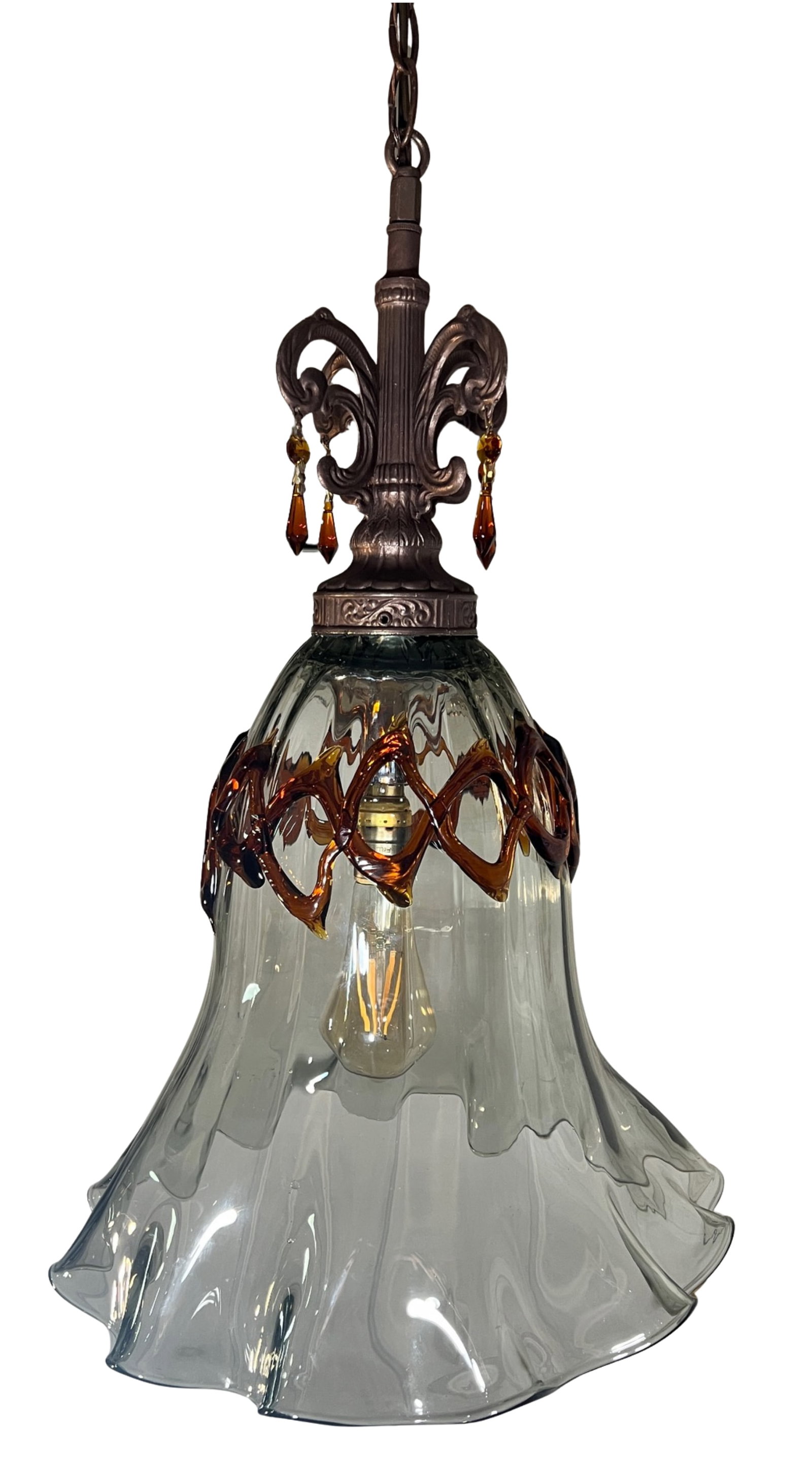 Art Glass Fazzolletto Transparent Amber Lattice Pendant Light - 6