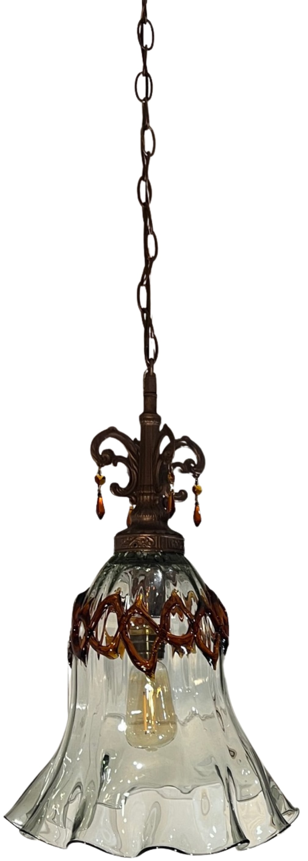 Art Glass Fazzolletto Transparent Amber Lattice Pendant Light - 8