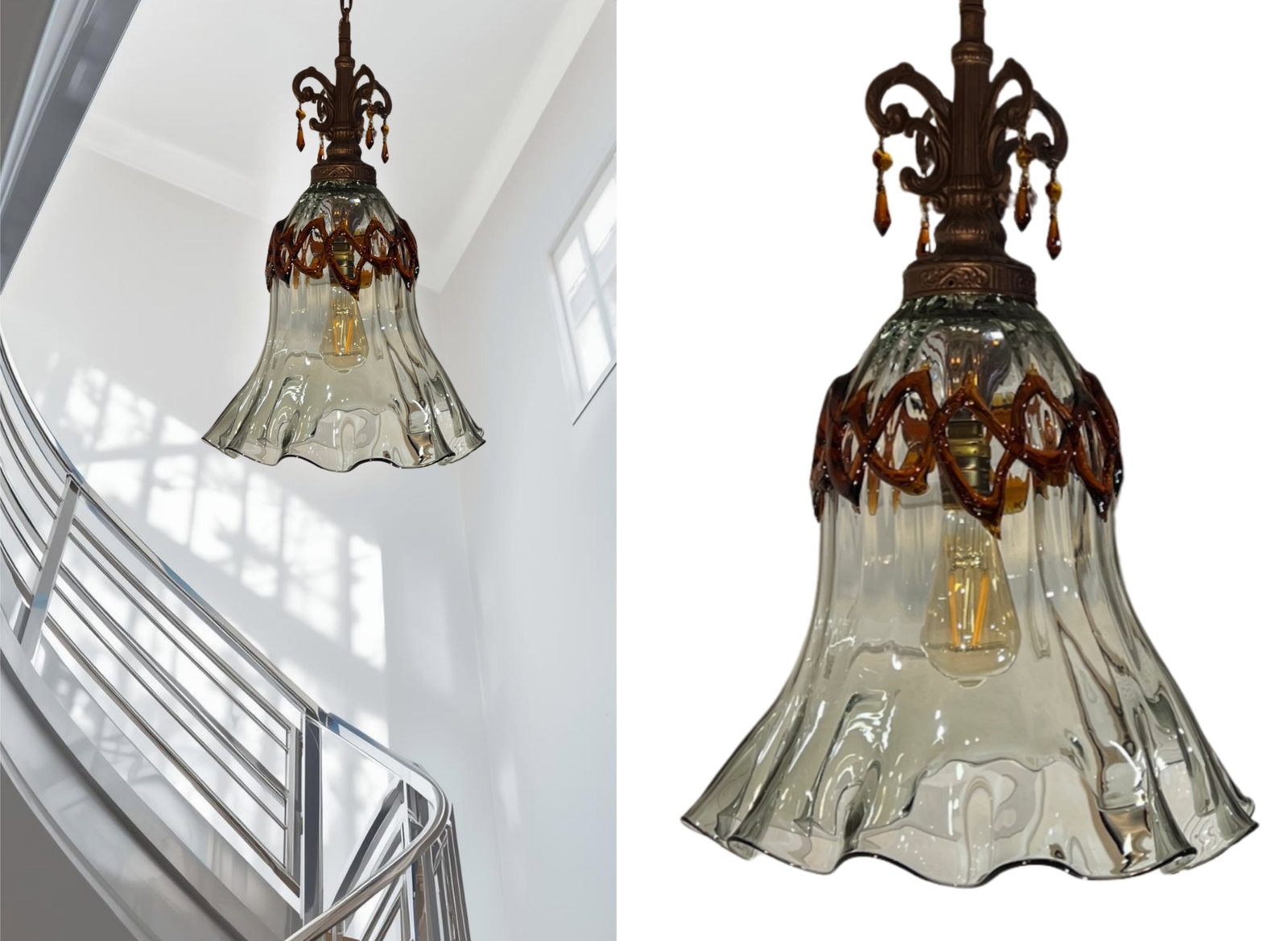 Art Glass Fazzolletto Transparent Amber Lattice Pendant Light - 9