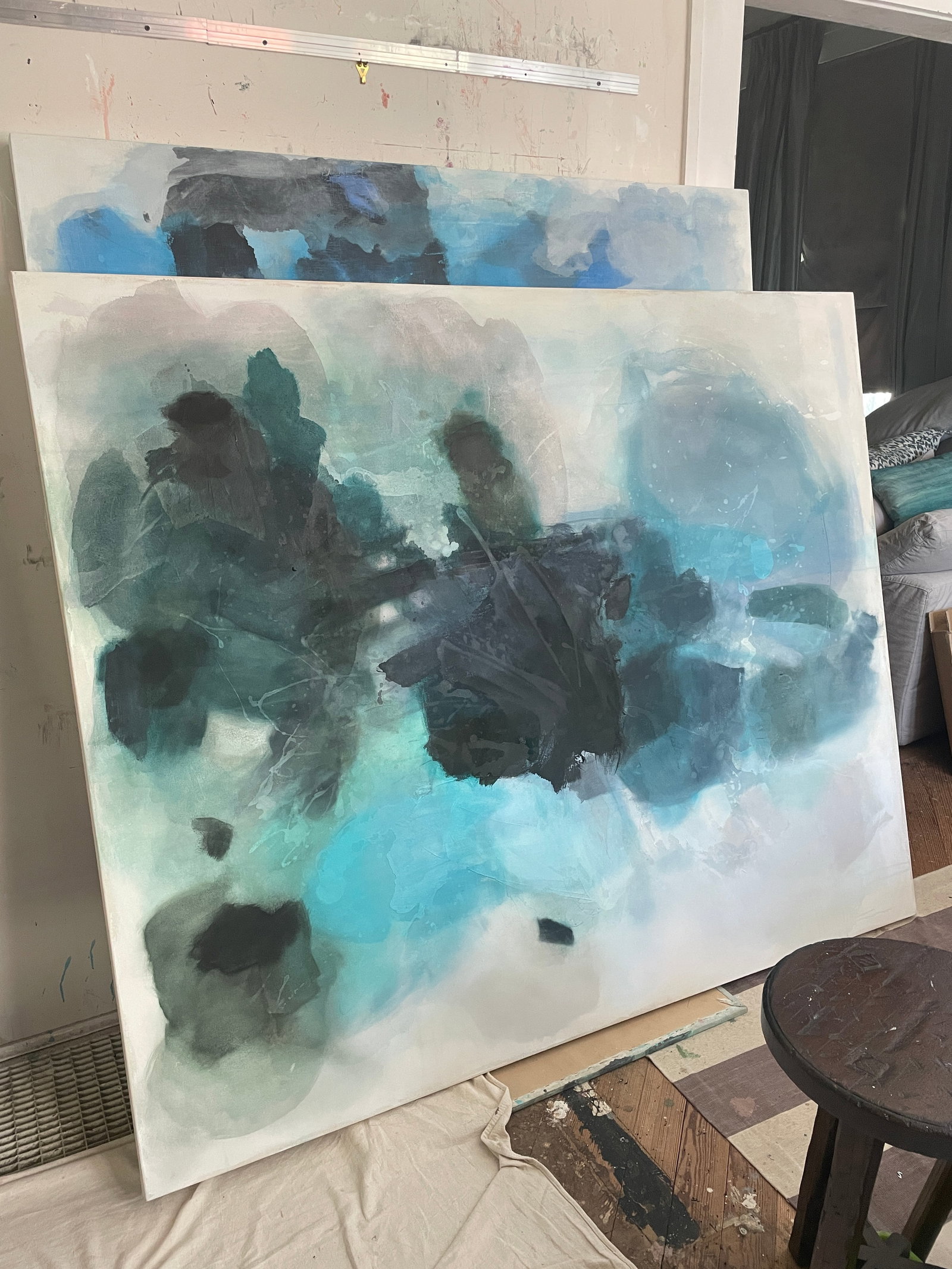 I Lose Myself Lyrical Abstract Painting in Moody Blues & Earthy Greens by Stacey Warnix - 13