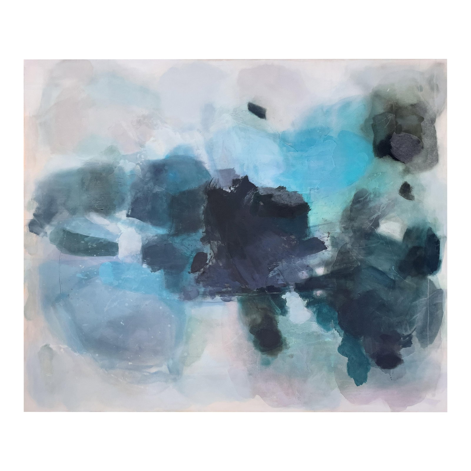 I Lose Myself Lyrical Abstract Painting in Moody Blues & Earthy Greens by Stacey Warnix: An evocative celebration of color and gesture, I Lose Myself (2025) is a commanding original painting by contemporary American artist Stacey Warnix, whose work is sought after by design professionals 