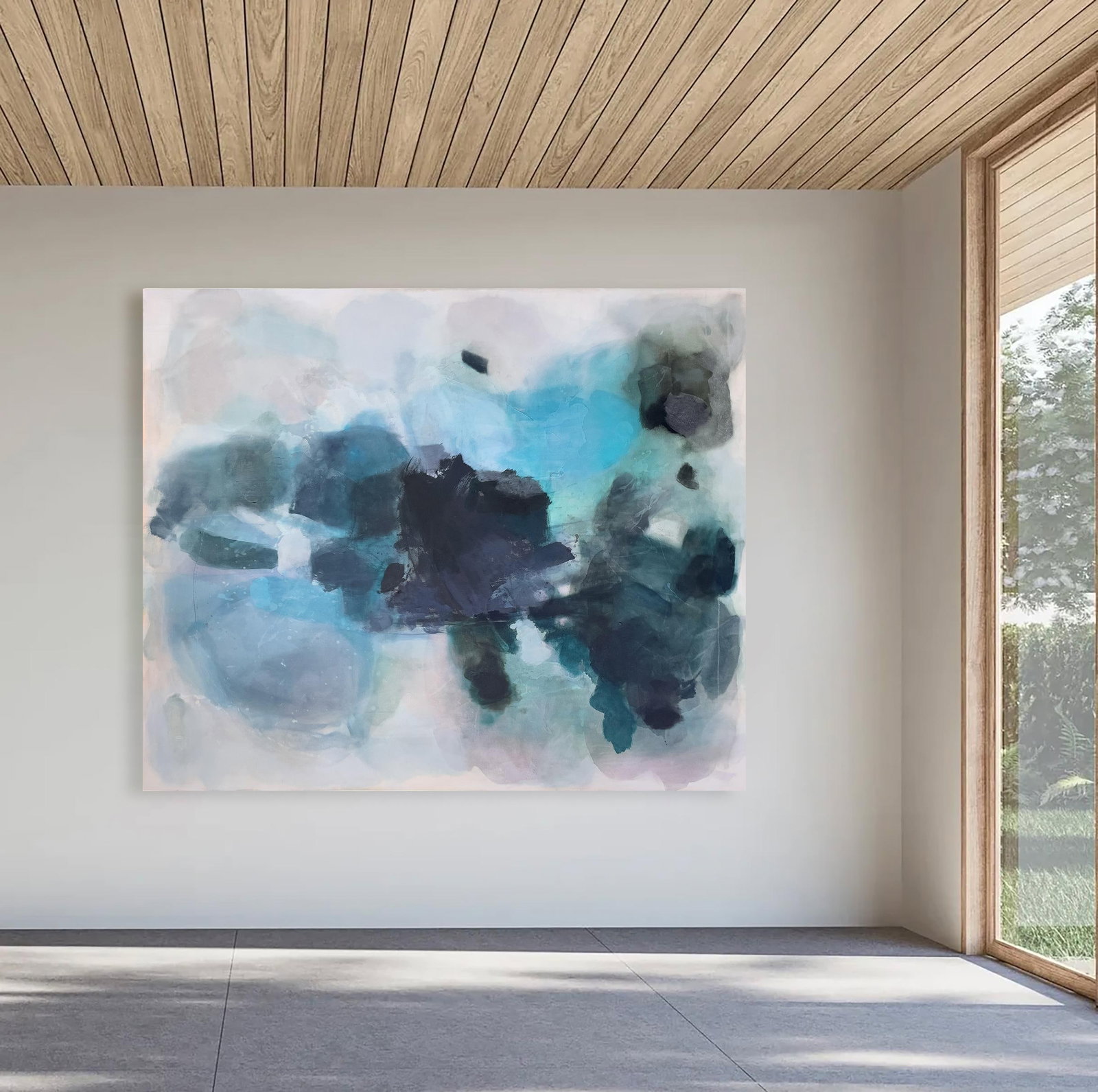 I Lose Myself Lyrical Abstract Painting in Moody Blues & Earthy Greens by Stacey Warnix - 5