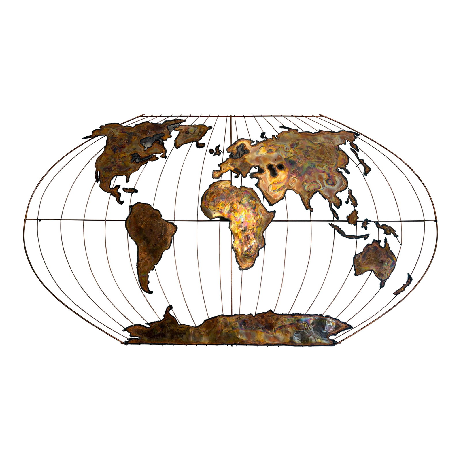 Mercator Vintage Brass Wall Map: This vintage brass Mercator map was a real find and I believe it was made during the 1960's. You don't normally find a flat piece with the whole world on it, normally there are two maps. Gerard