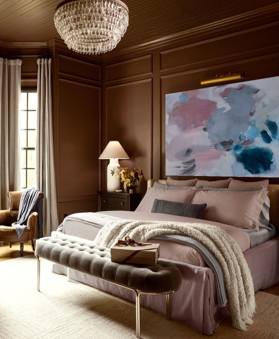 Half-Past Six Large Lyrical Abstraction Painting in Blush, Slate Blue & Deep Teal by Stacey Warnix - 2