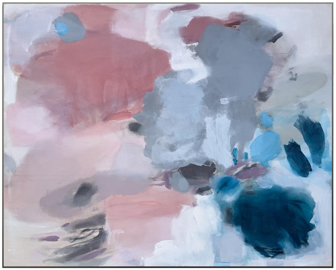 Half-Past Six Large Lyrical Abstraction Painting in Blush, Slate Blue & Deep Teal by Stacey Warnix - 4