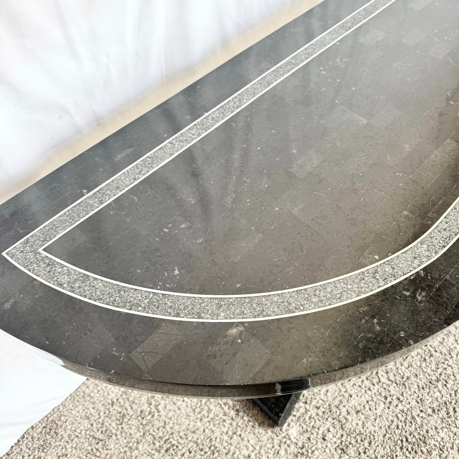 Art Deco Sculptural Black Tessellated Stone a Console Table With Chrome Inlay - 3