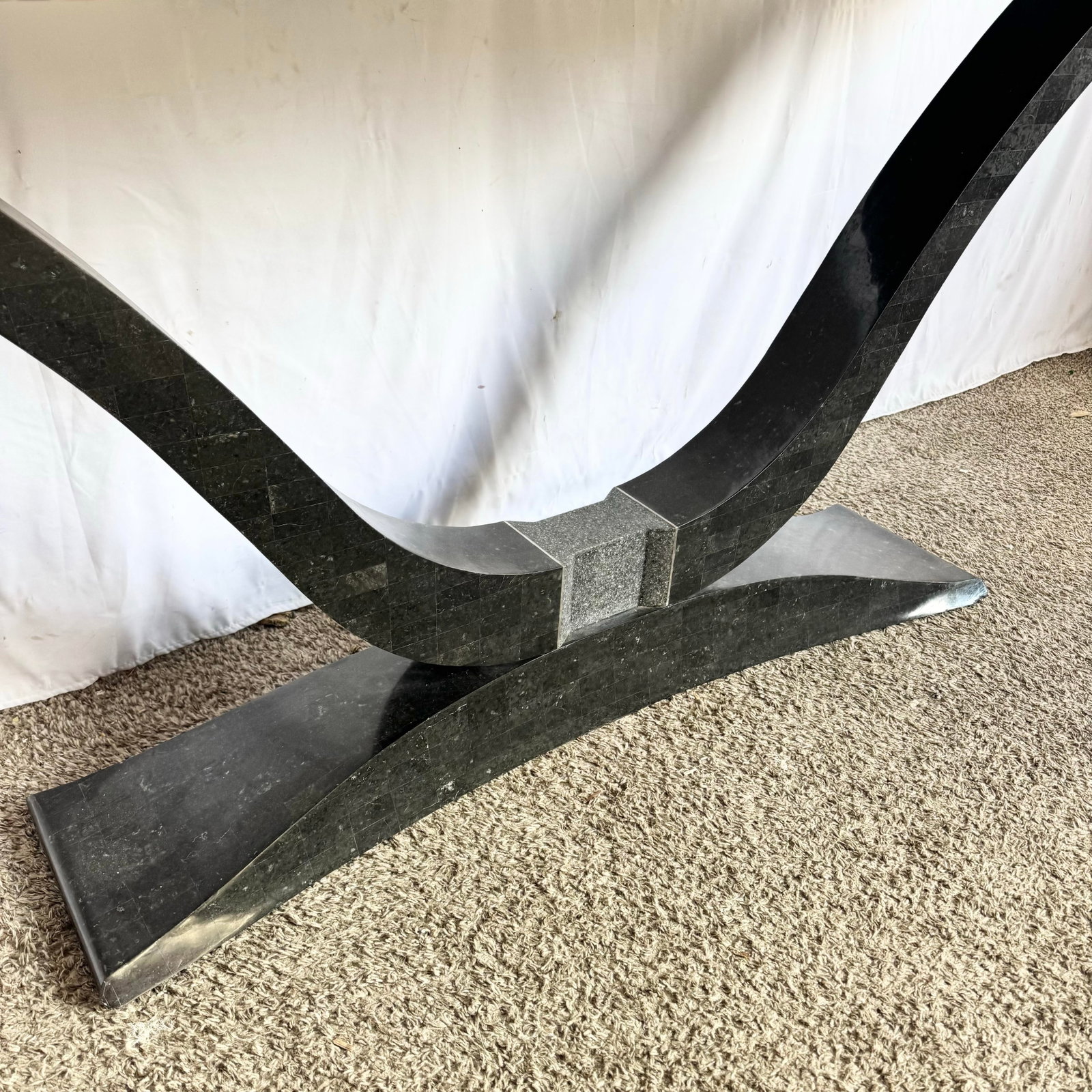 Art Deco Sculptural Black Tessellated Stone a Console Table With Chrome Inlay - 4