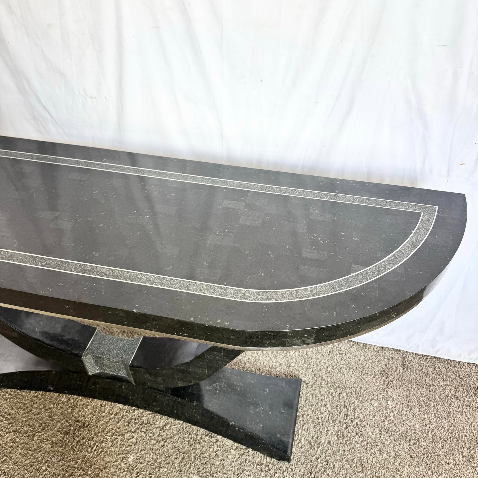 Art Deco Sculptural Black Tessellated Stone a Console Table With Chrome Inlay - 7