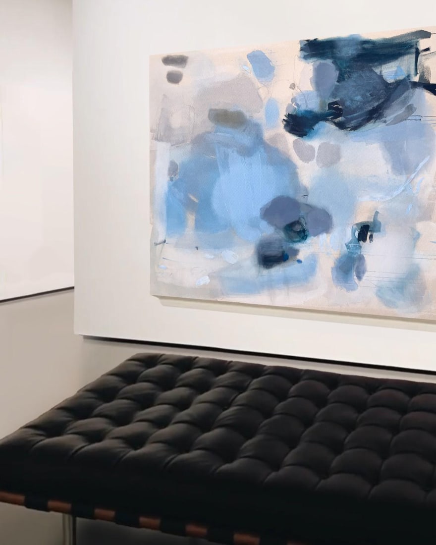 Echoes Along the Waterline Large Contemporary Blue Abstract Painting in Cerulean, Slate and Navy b - 3