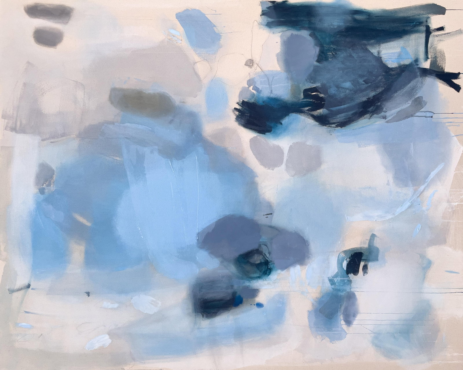 Echoes Along the Waterline Large Contemporary Blue Abstract Painting in Cerulean, Slate and Navy b - 4