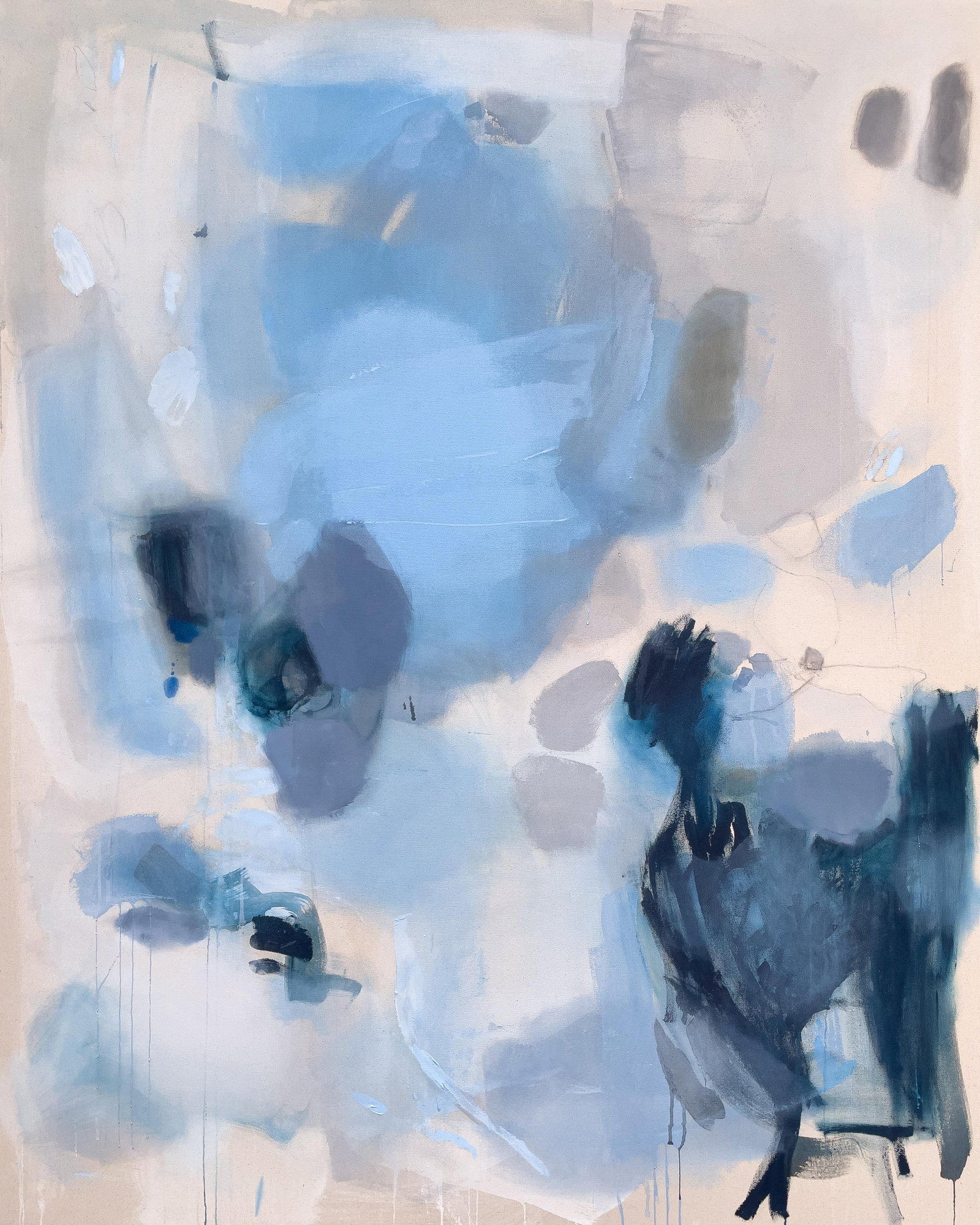 Echoes Along the Waterline Large Contemporary Blue Abstract Painting in Cerulean, Slate and Navy b - 5