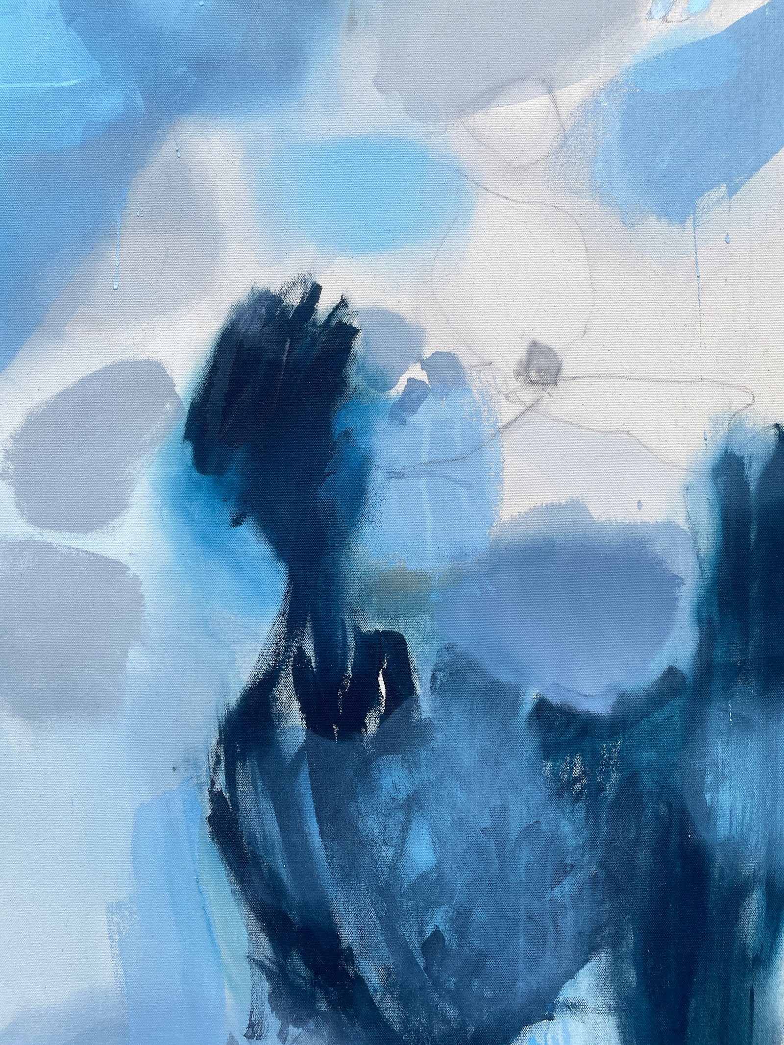 Echoes Along the Waterline Large Contemporary Blue Abstract Painting in Cerulean, Slate and Navy b - 7