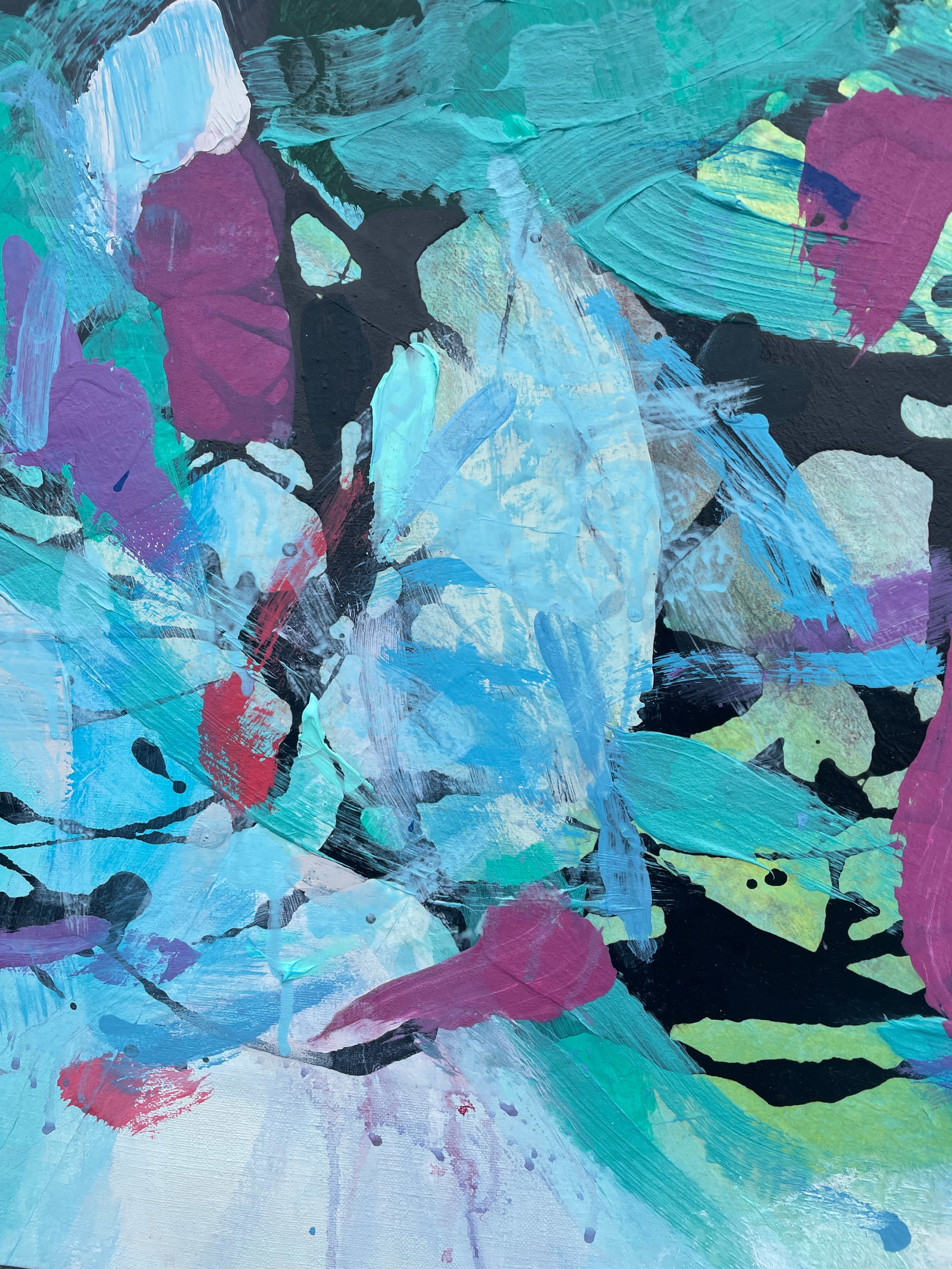 Beach Days Large Coastal Modern Statement Painting in Aqua and Teal With Magenta Accents - 3