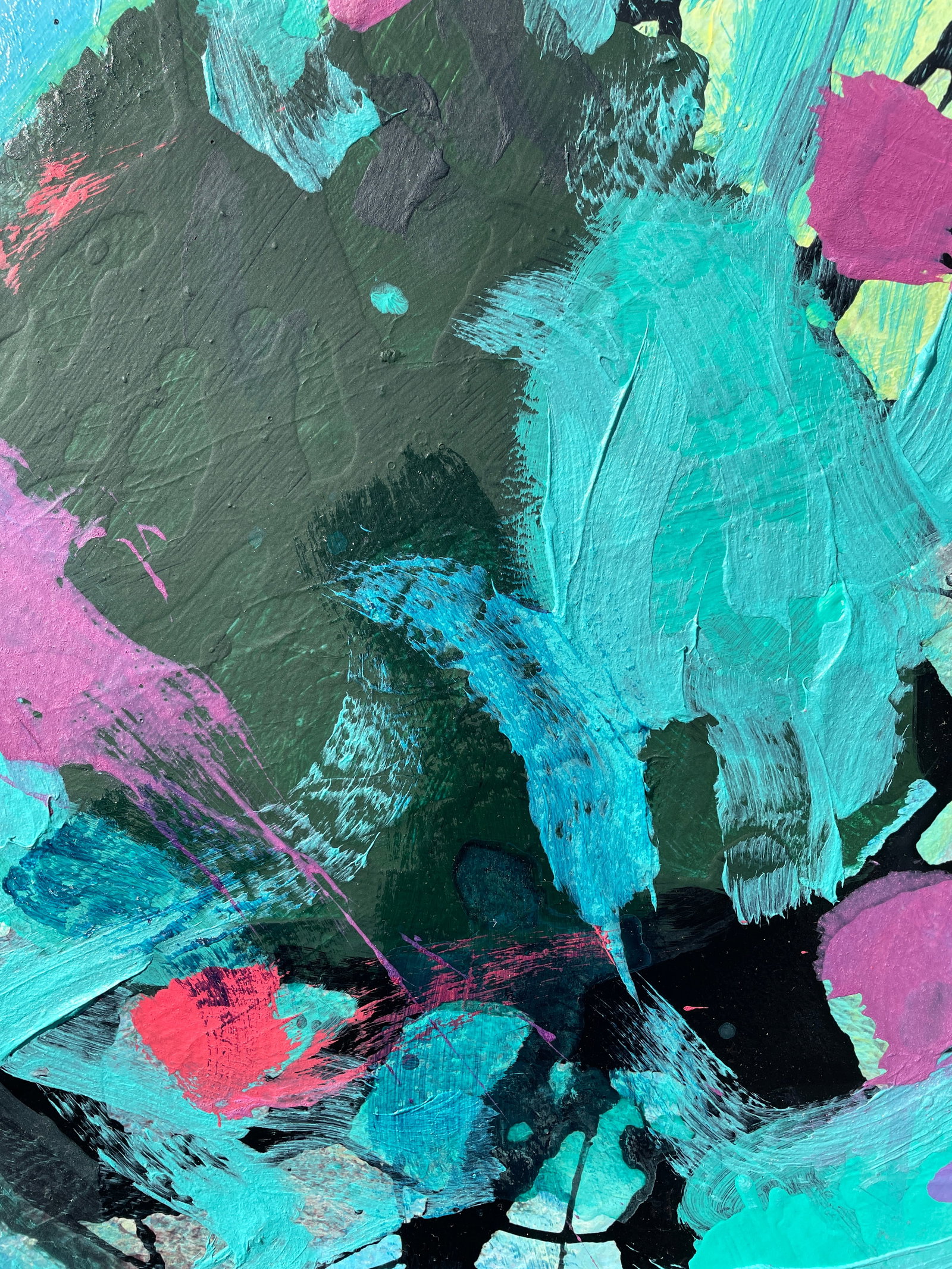 Beach Days Large Coastal Modern Statement Painting in Aqua and Teal With Magenta Accents - 4