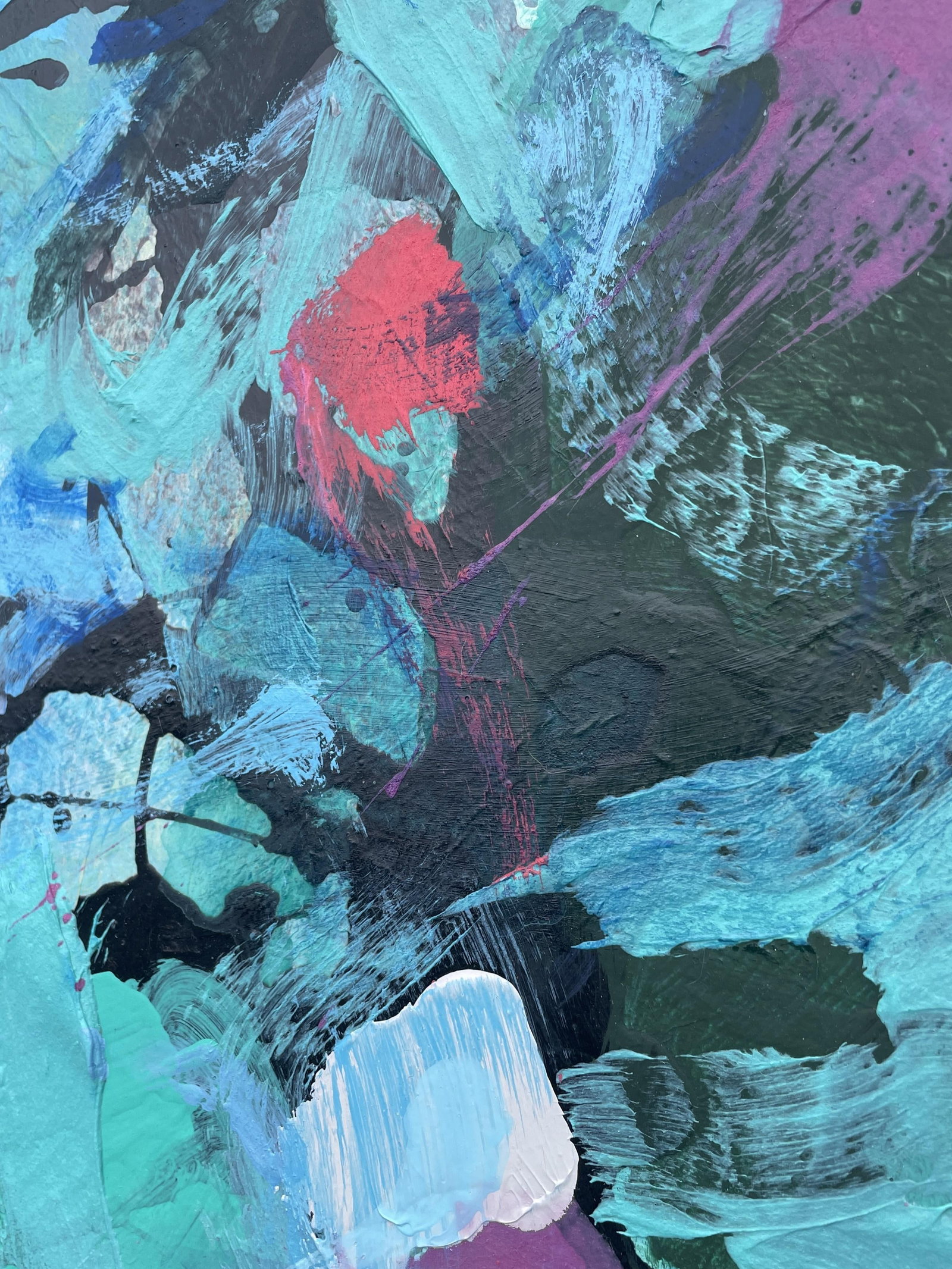 Beach Days Large Coastal Modern Statement Painting in Aqua and Teal With Magenta Accents - 5