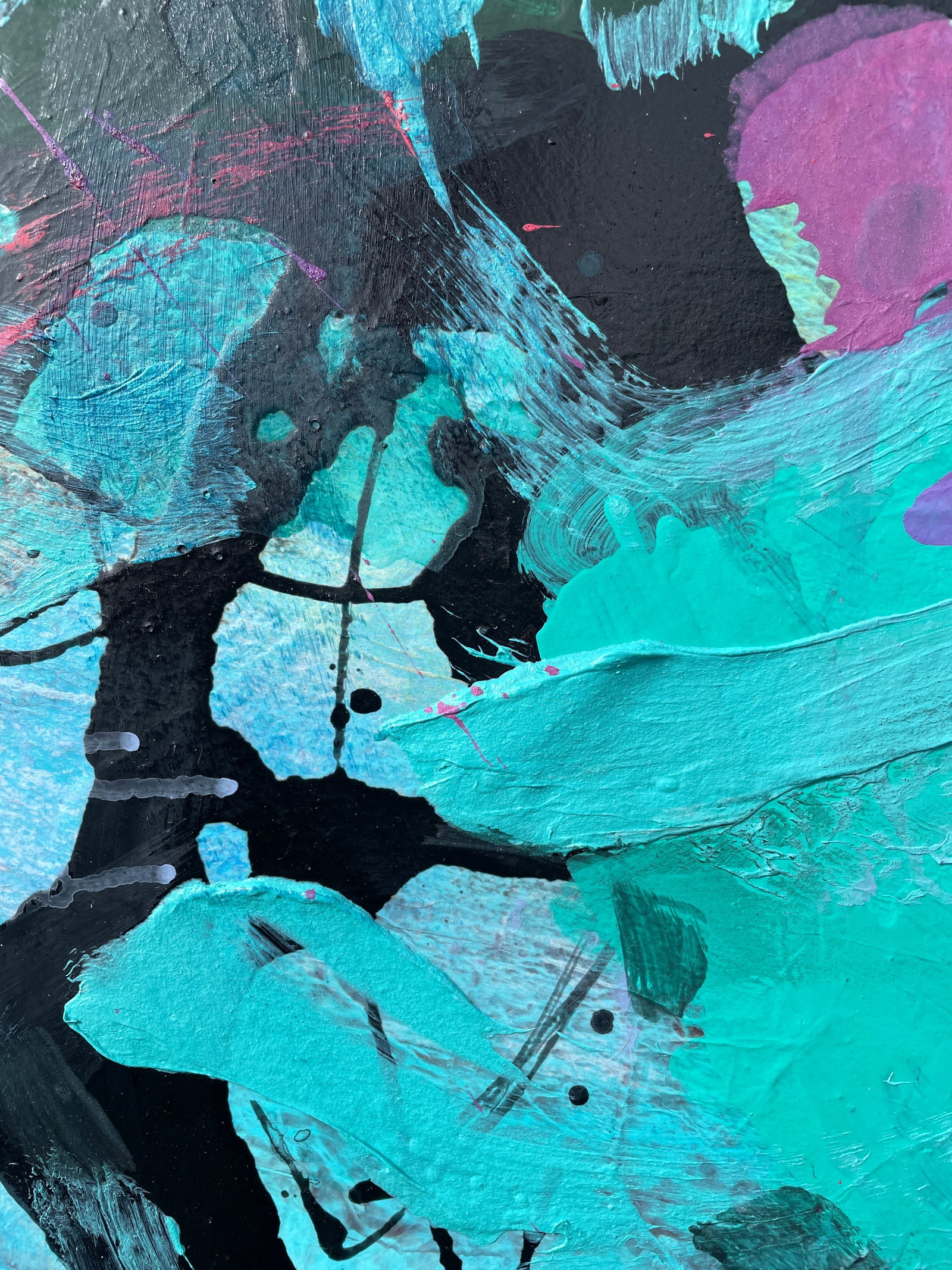 Beach Days Large Coastal Modern Statement Painting in Aqua and Teal With Magenta Accents - 6