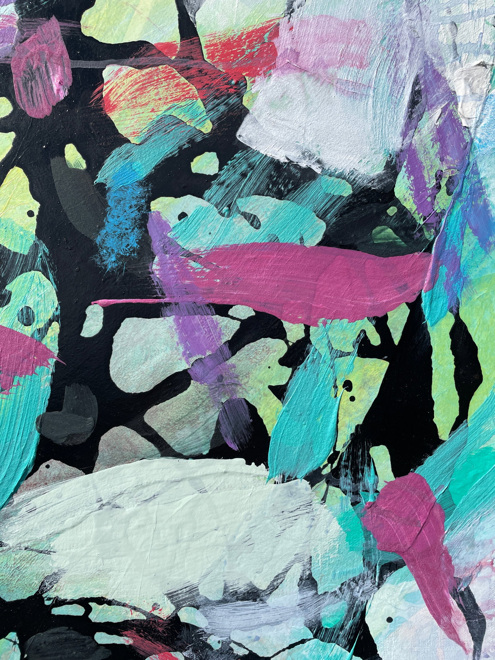 Beach Days Large Coastal Modern Statement Painting in Aqua and Teal With Magenta Accents - 7