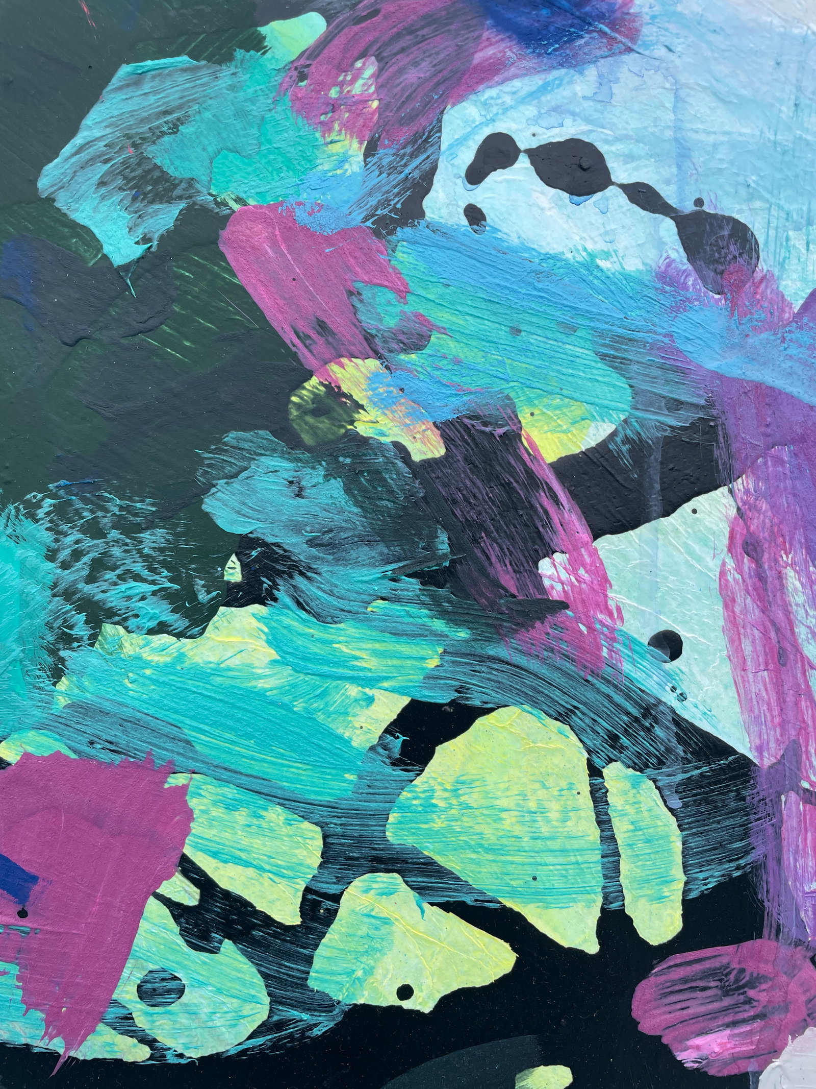 Beach Days Large Coastal Modern Statement Painting in Aqua and Teal With Magenta Accents - 8