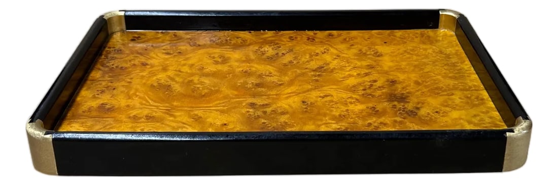 Chinoiseries Golden Brown Burl Rectangular Wood Accent Tray (1 of 5)
