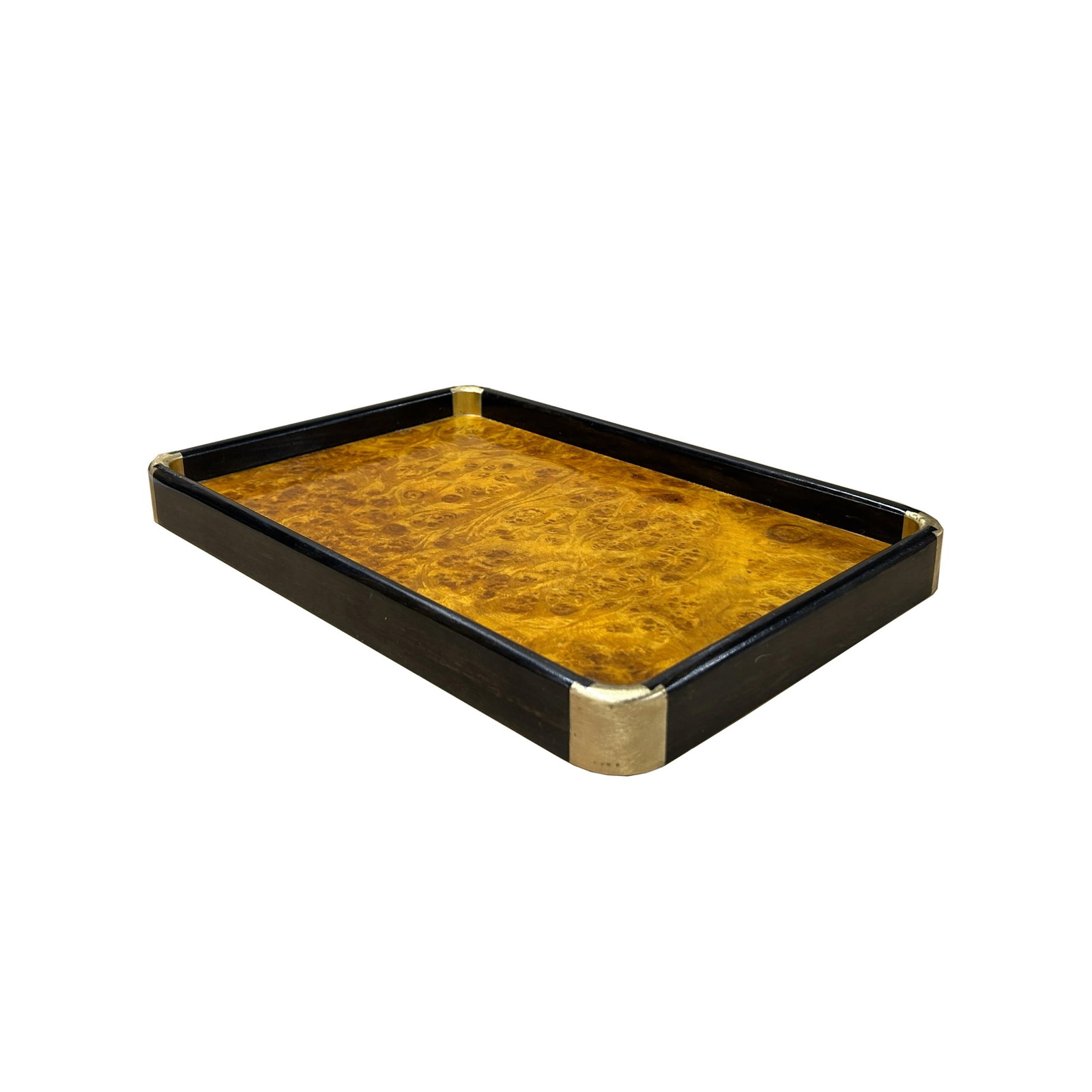 Chinoiseries Golden Brown Burl Rectangular Wood Accent Tray - 4