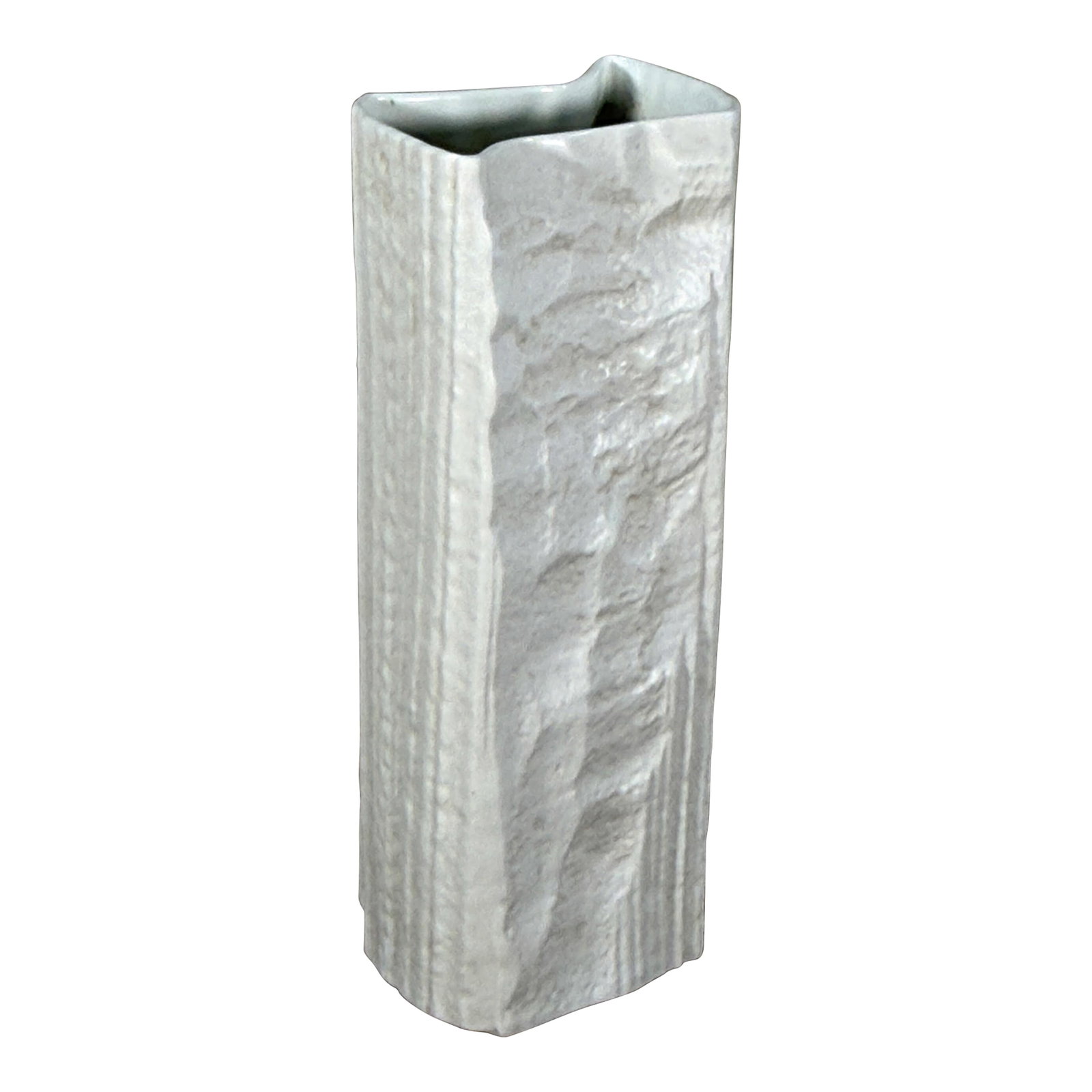 Rosenthal Studio Line White Porcelain Vase by Martin Freyer 1960s-70s: This Rosenthal Studio Line vase was designed by Martin Freyer in the 1960s to 1970s. The white porcelain piece features a tall rectangular form with textured vertical ribbing on the sides and an