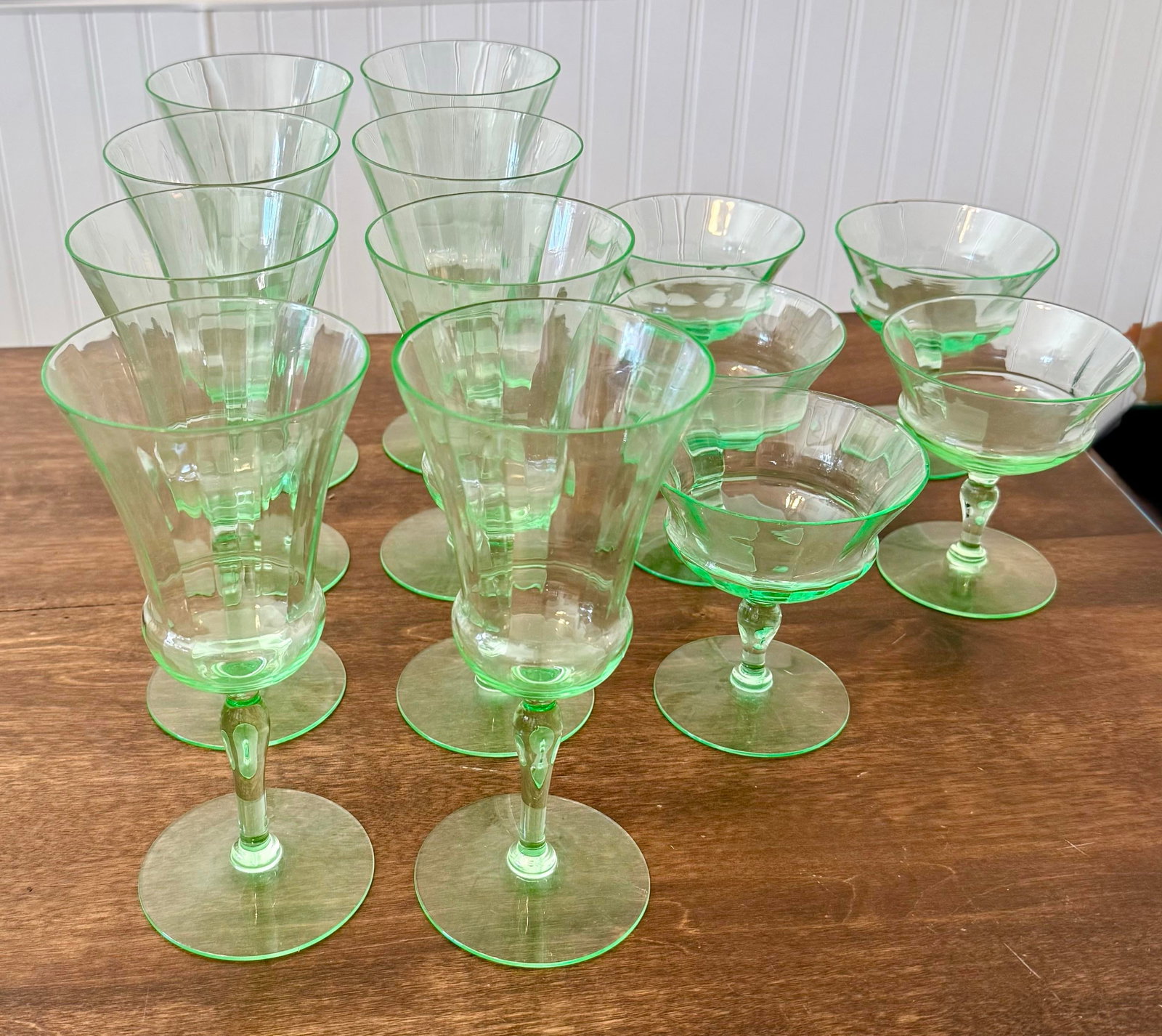 Early 20th Century Uranium Vaseline Glass Cambodia Stemware by Utility Glass Works - Set of 13 - 11