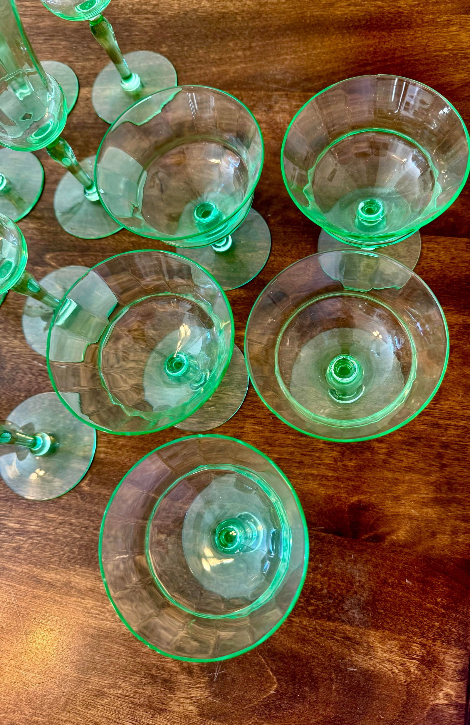 Early 20th Century Uranium Vaseline Glass Cambodia Stemware by Utility Glass Works - Set of 13 - 9